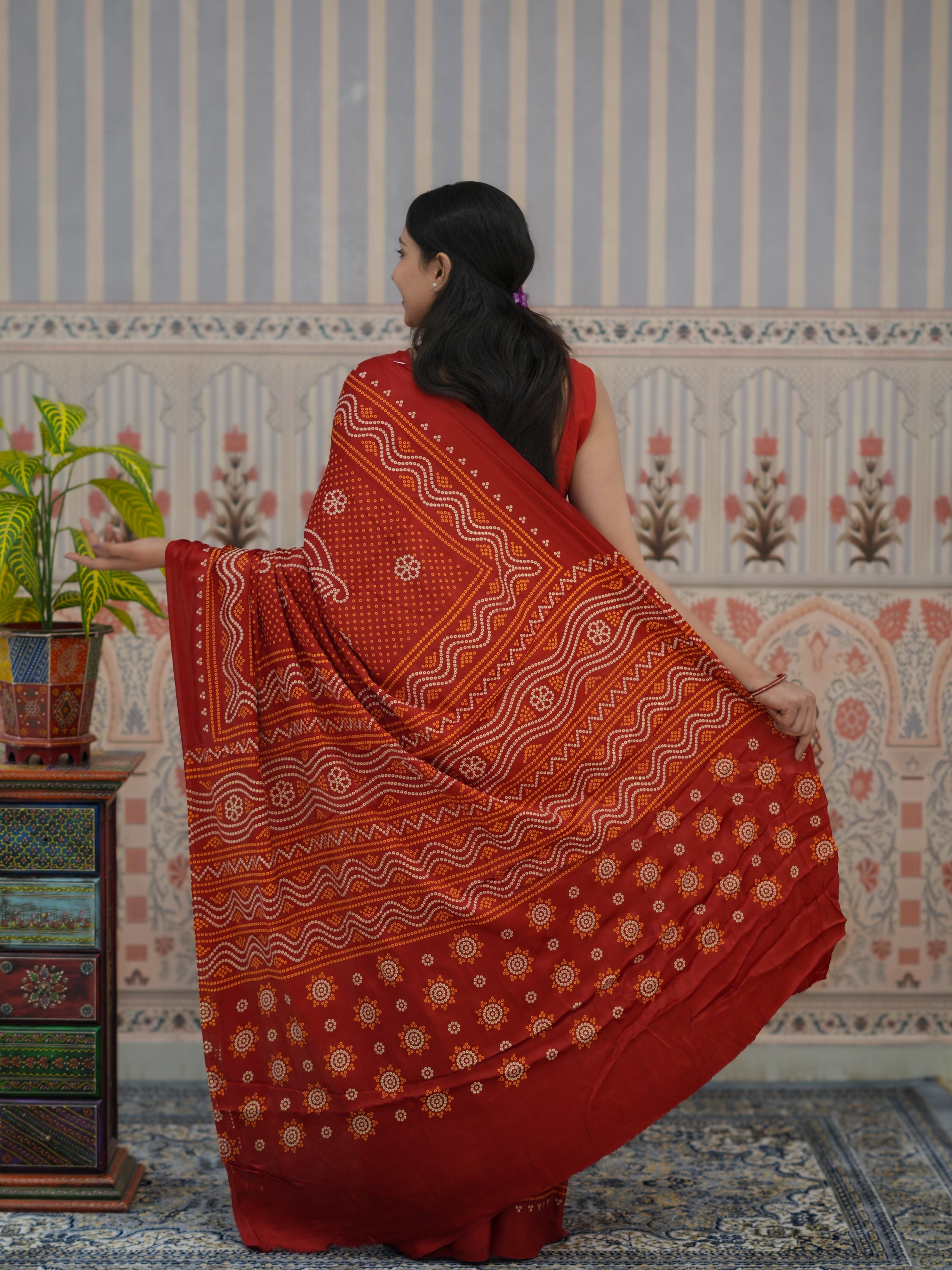Buy Pure Modal Silk Bandhani Style Saree Tanmira  