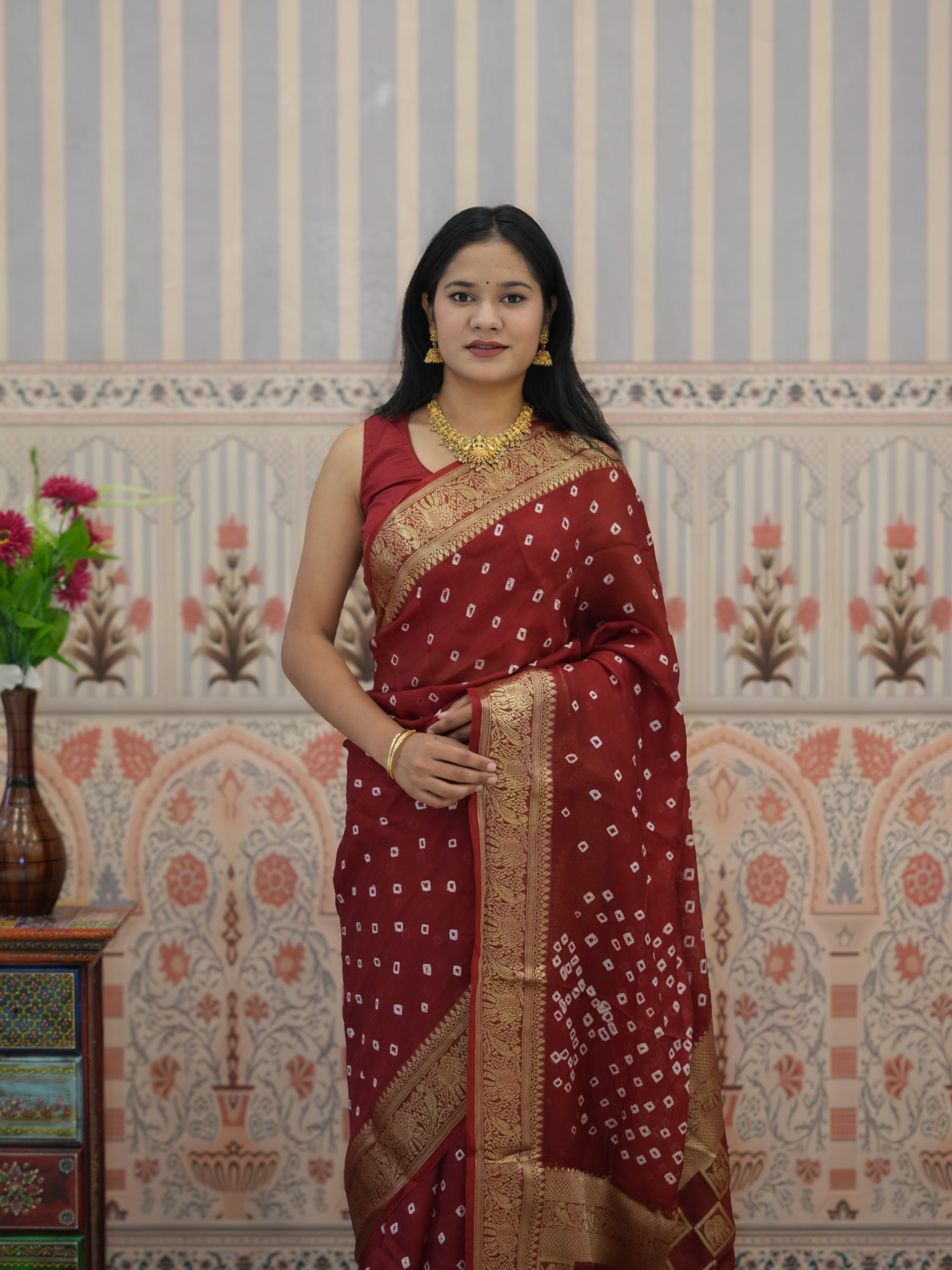Buy Bandhani Saree With Zari Weaving Border Tanmira 