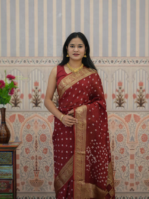 Buy Bandhani Saree With Zari Weaving Border Tanmira 