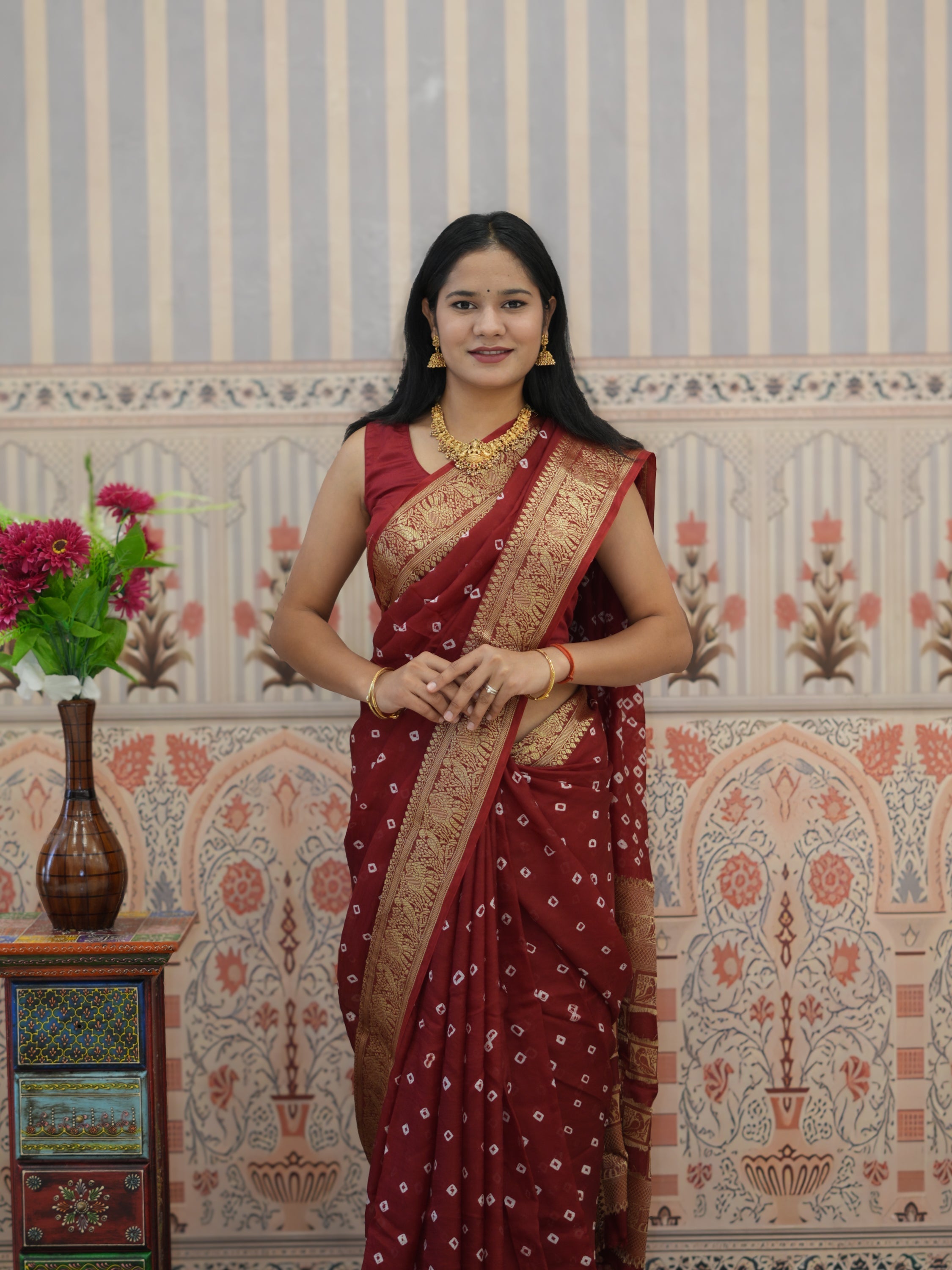 Buy Bandhani Saree With Zari Weaving Border Tanmira 