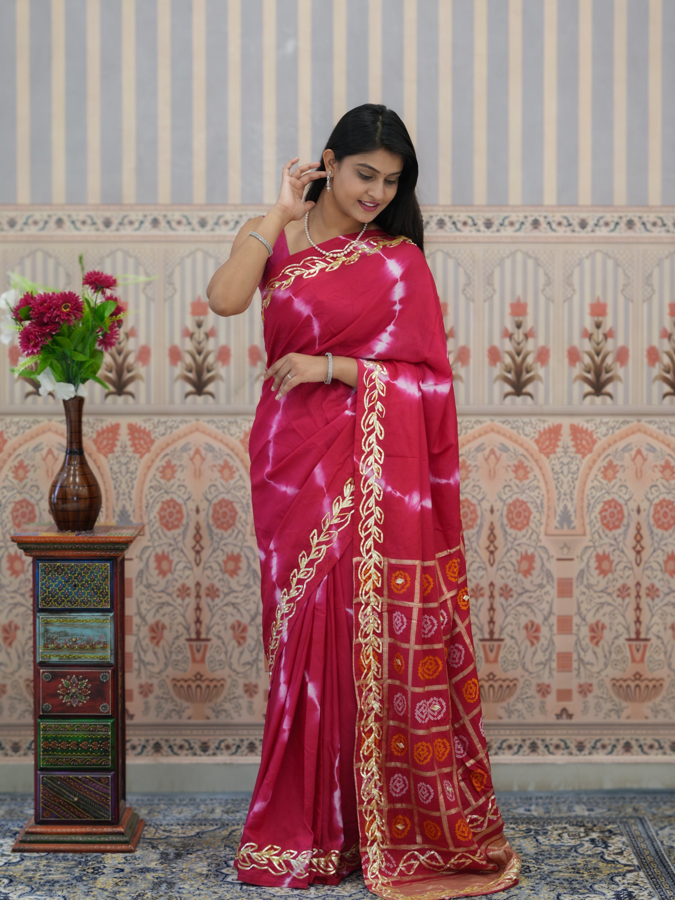Buy Bandhani Style Dola Silk Saree with Gotapatti Work Tanmira 