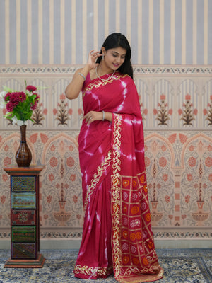 Buy Bandhani Style Dola Silk Saree with Gotapatti Work Tanmira 