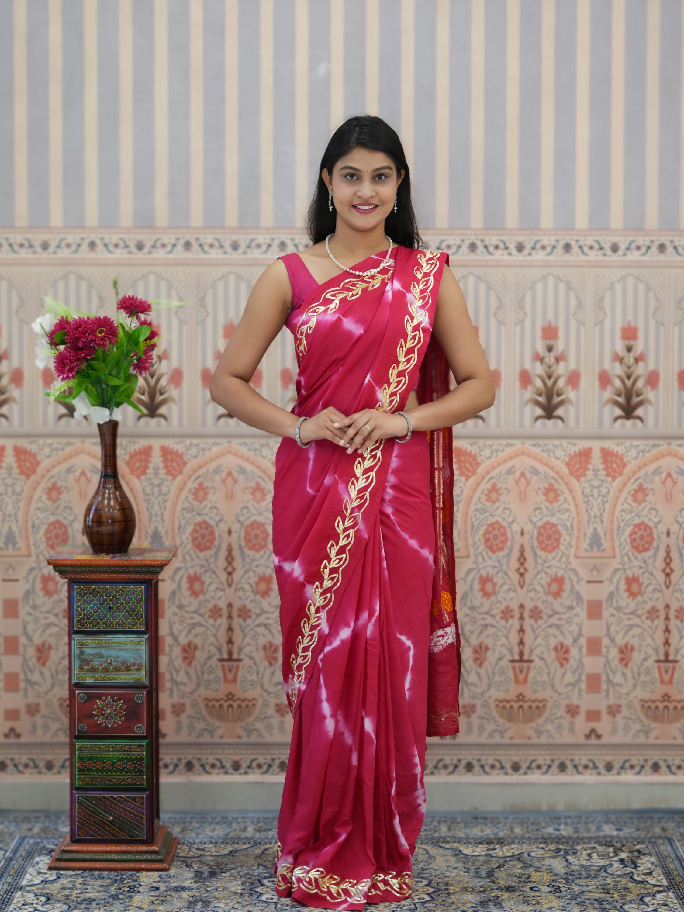 Buy Bandhani Style Dola Silk Saree with Gotapatti Work Tanmira 