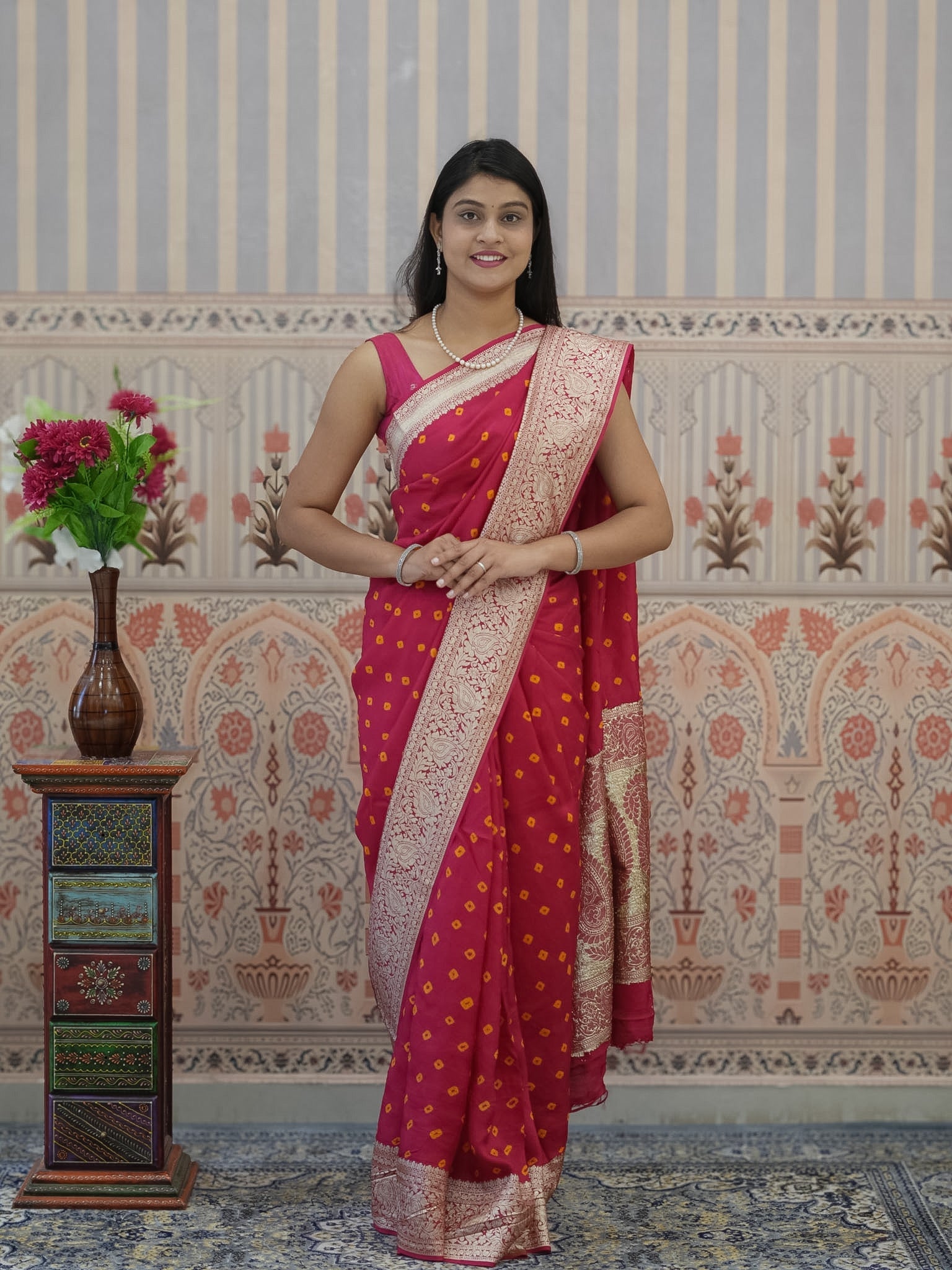 Buy Chinon Bandhani Style Saree Tanmira 
