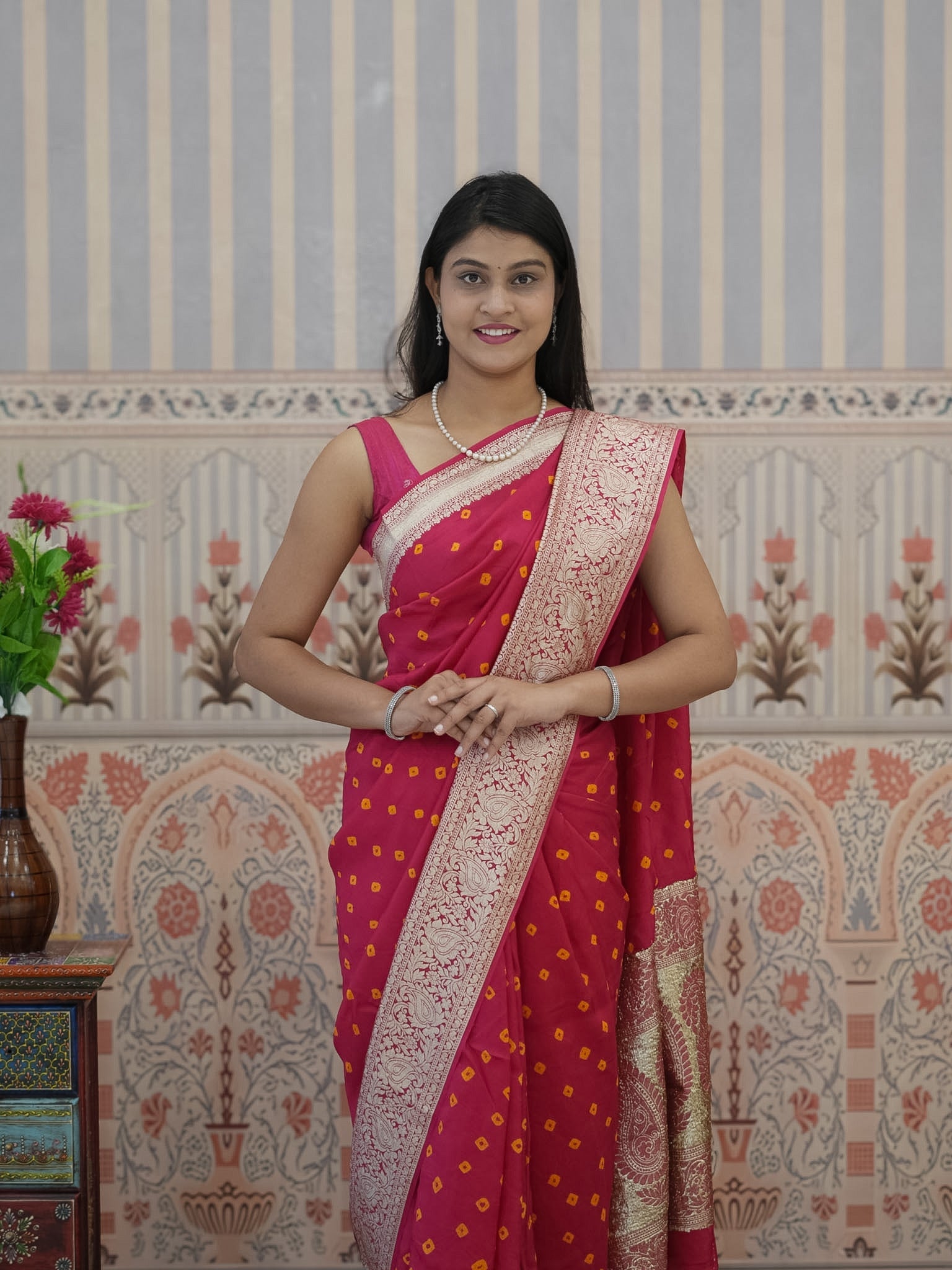 Buy Chinon Bandhani Style Saree Tanmira 