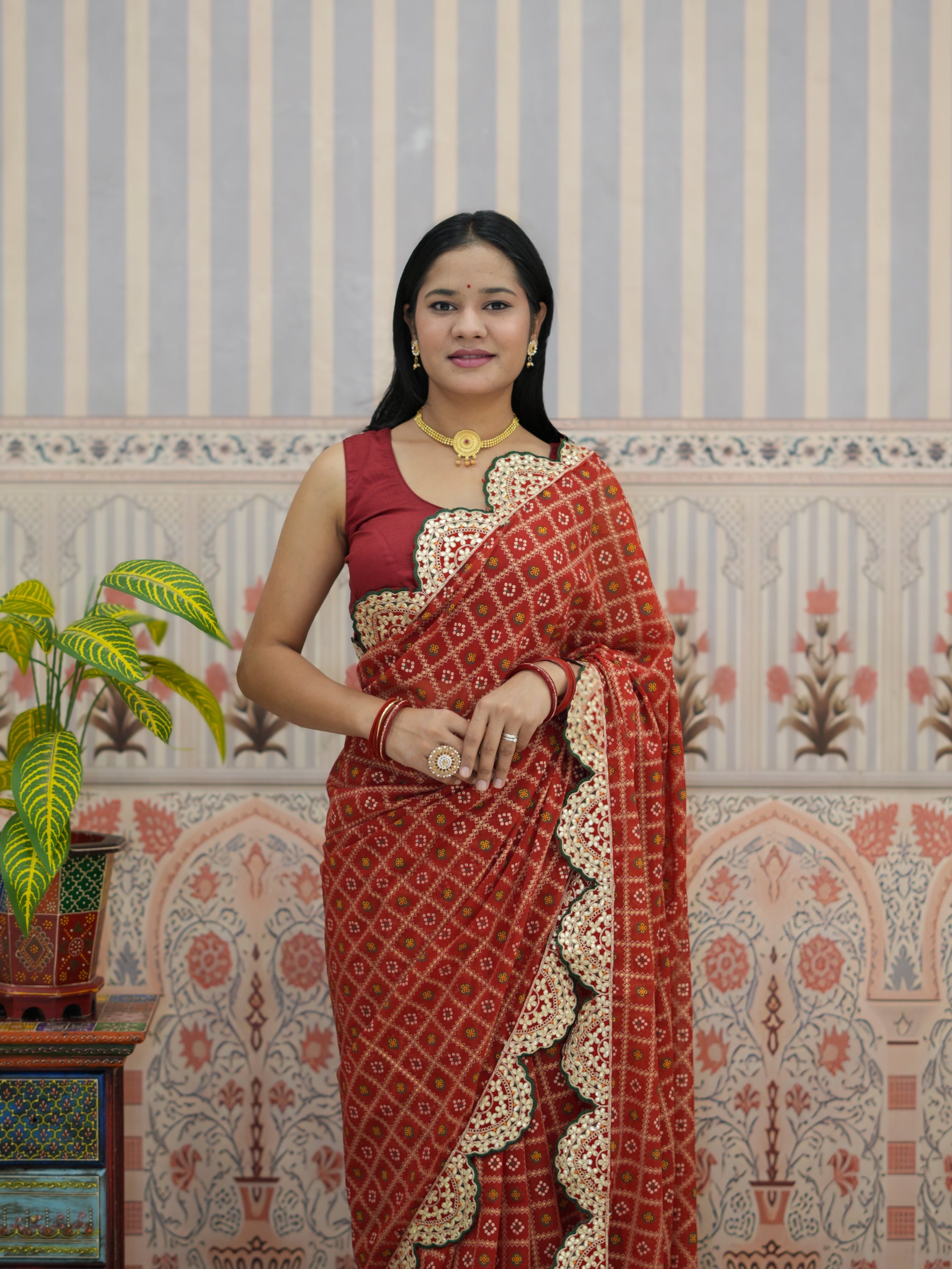 Buy Bandhani Style Georgette Saree with Traditional Wear Tanmira 