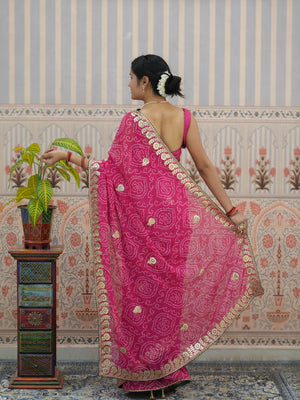 Buy Designer Georgette Bandhani Saree with Gota Patti Work Tanmira 
