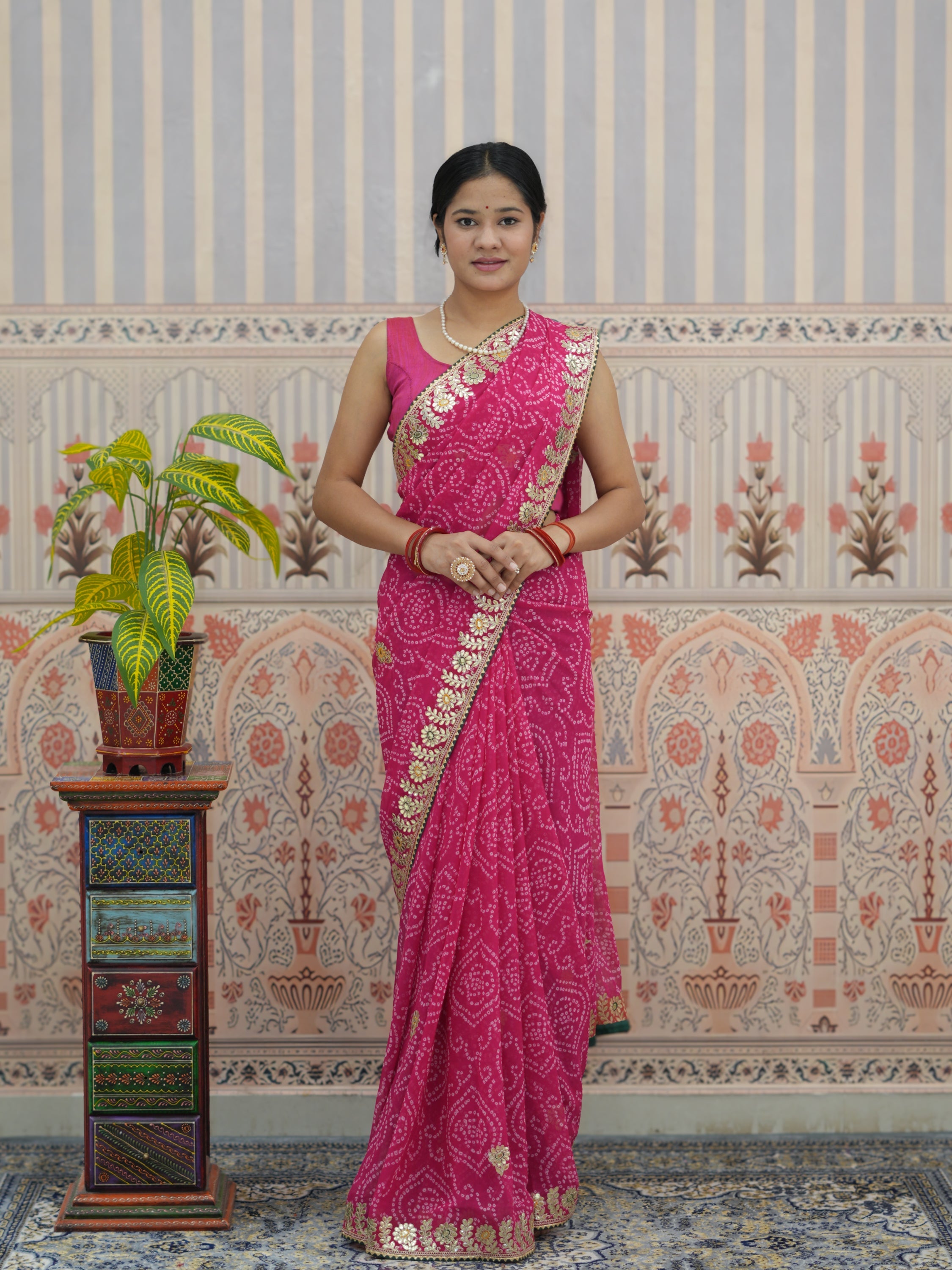 Buy Designer Georgette Bandhani Saree with Gota Patti Work Tanmira 