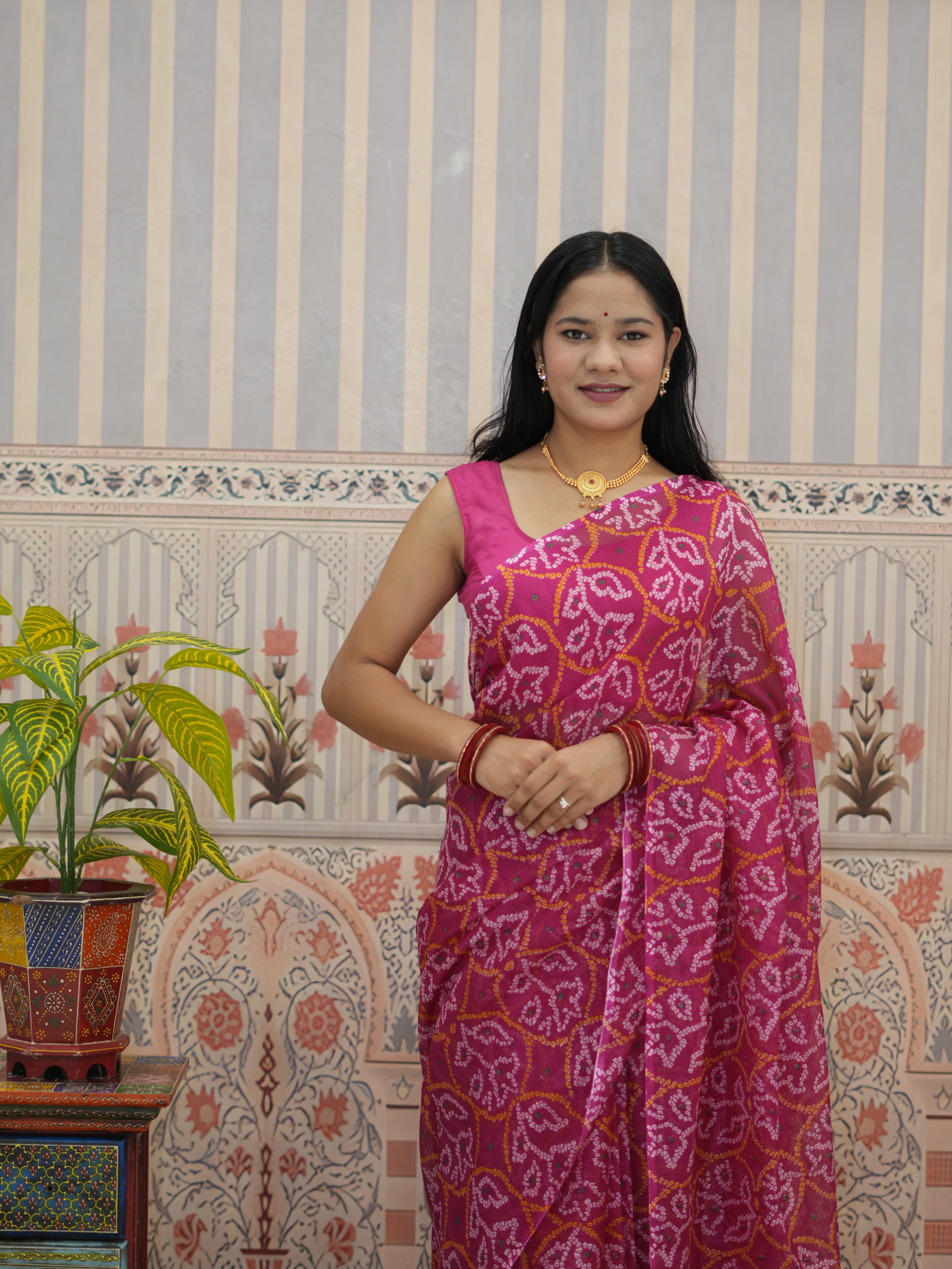 Tanmira  Lightweight Kota Doriya Bandhani Casual Wear Saree SWA
