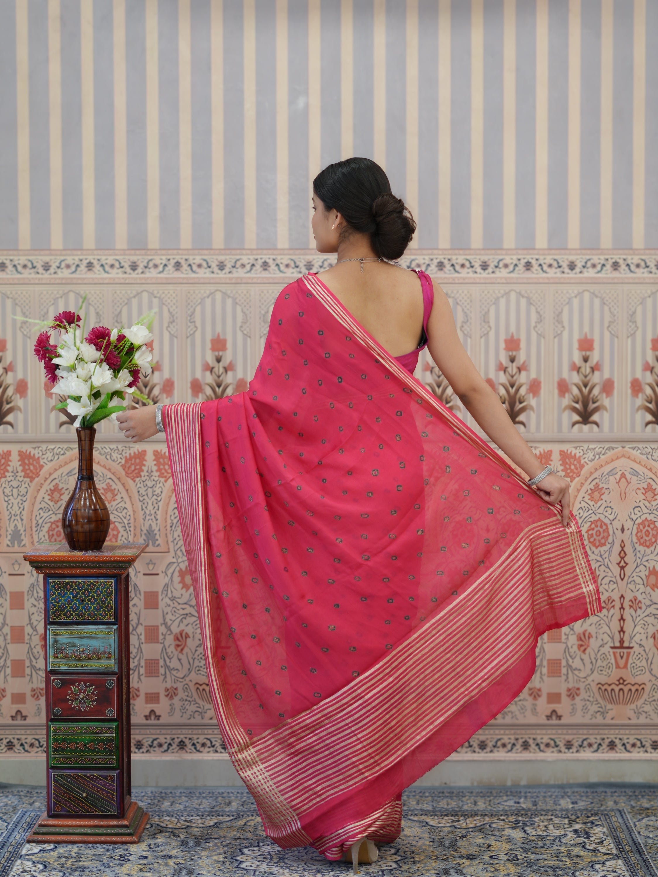 Buy Chinon Silk With Bandhani Saree Tanmira 