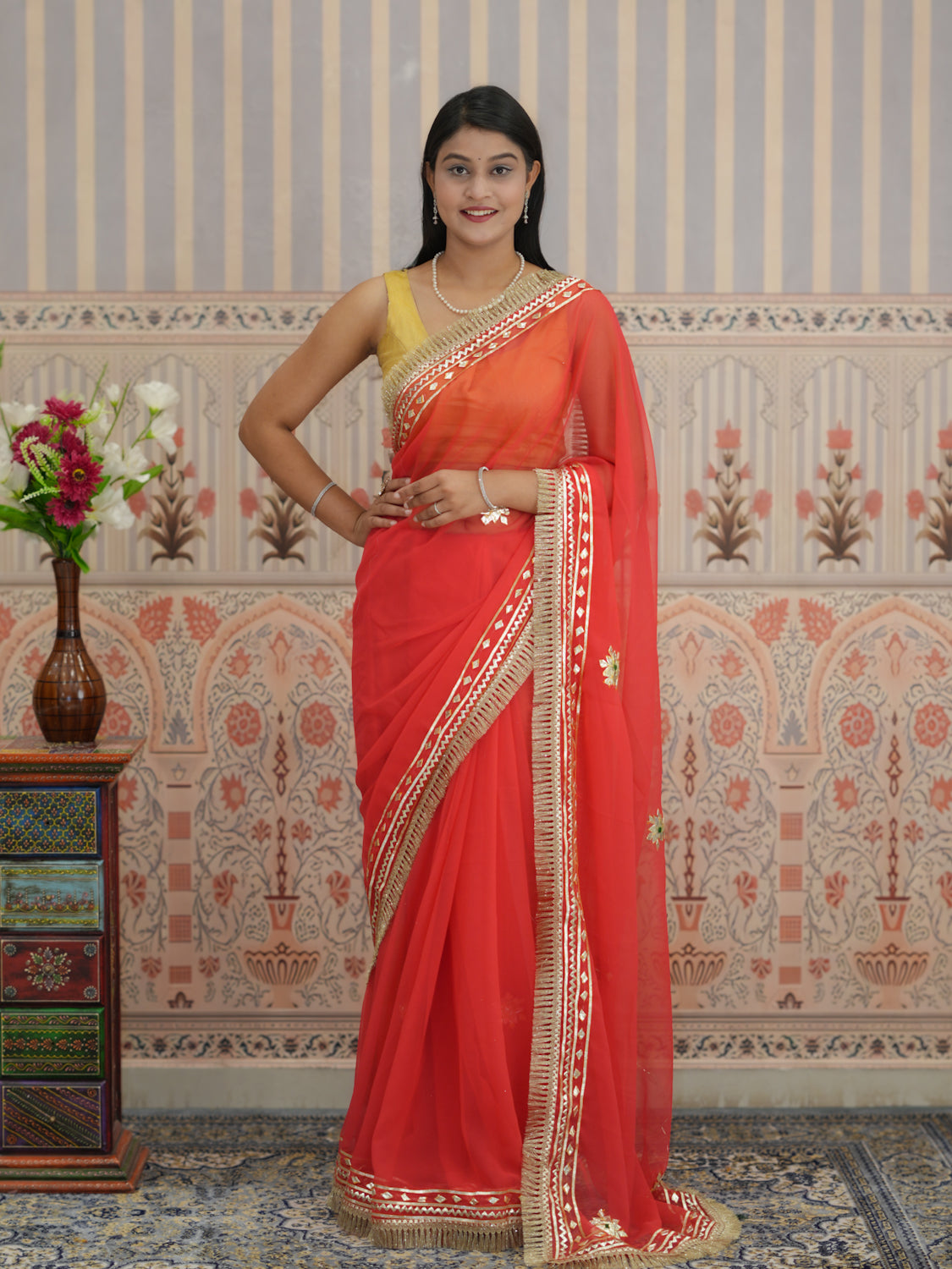 Buy Georgette Kacha Gotapatti Work Saree for Festive Occasions