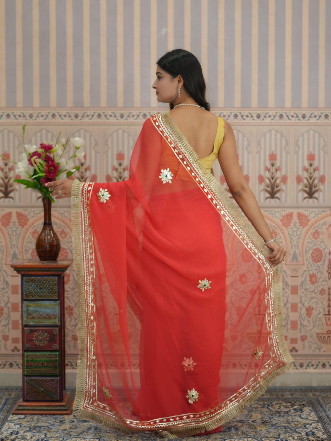 Buy Georgette Kacha Gotapatti Work Saree for Festive Occasions