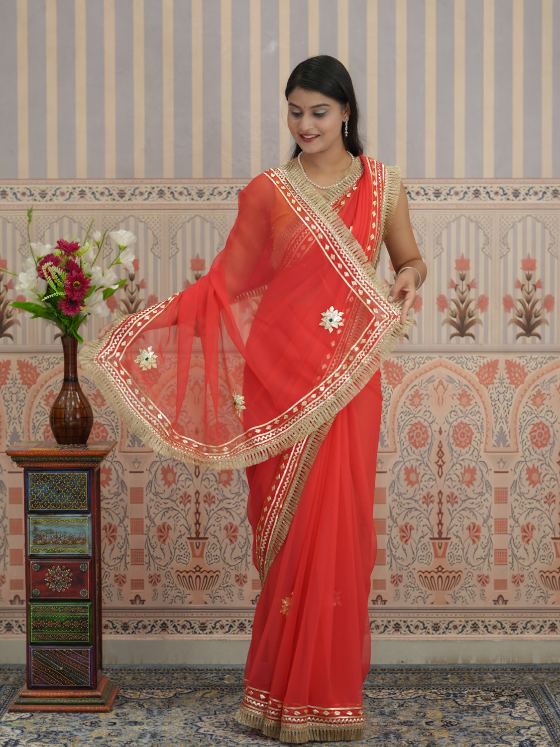 Buy Georgette Kacha Gotapatti Work Saree for Festive Occasions