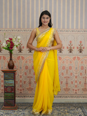 Buy Festive Wear Pure Georgette Saree with Gota Patti work in yellow colour