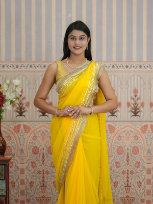 Buy Festive Wear Pure Georgette Saree with Gota Patti work in yellow colour