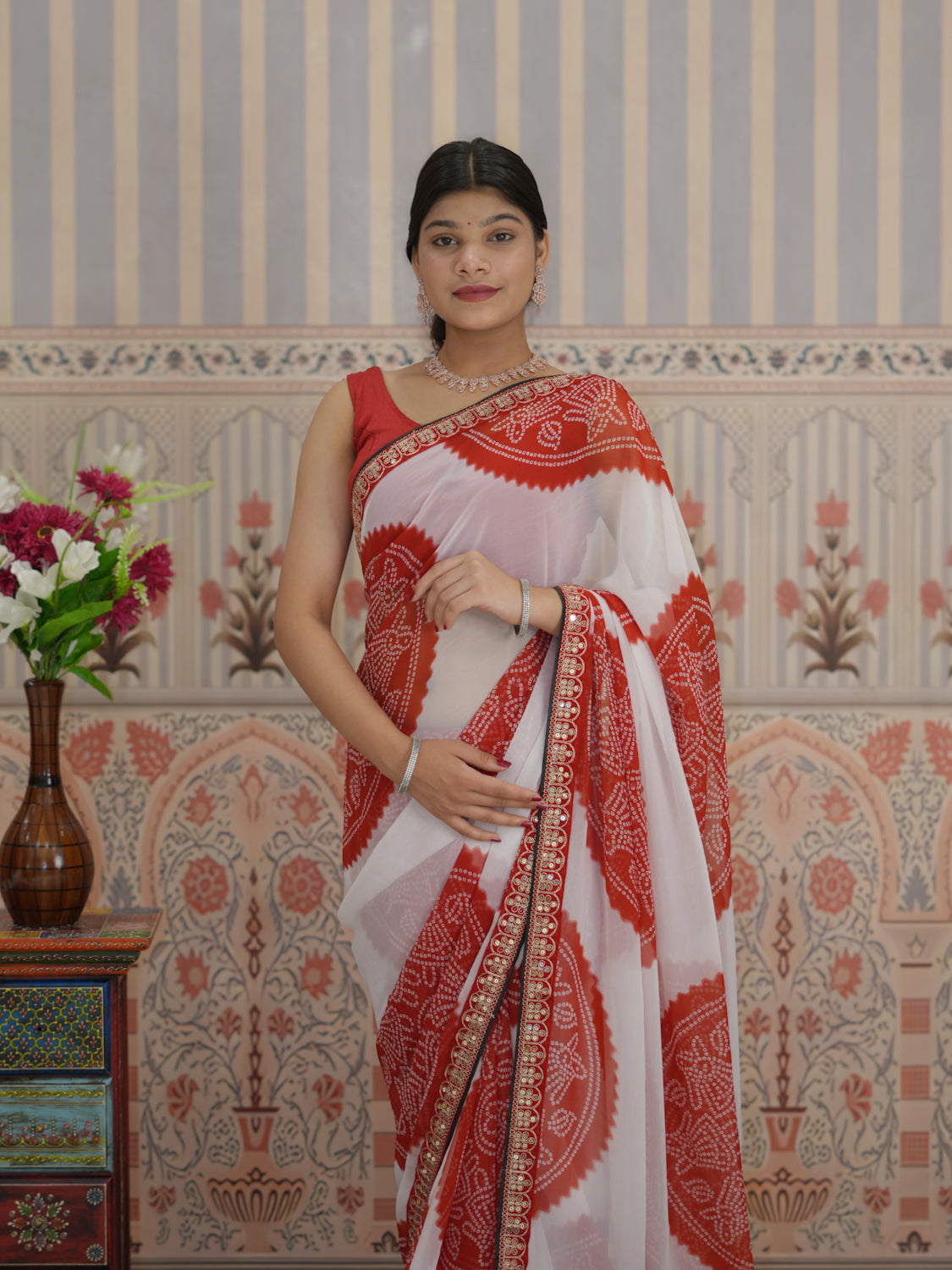 Buy New Premium Bandhani Saree Fine Tari Work Detailing Tanmira 
