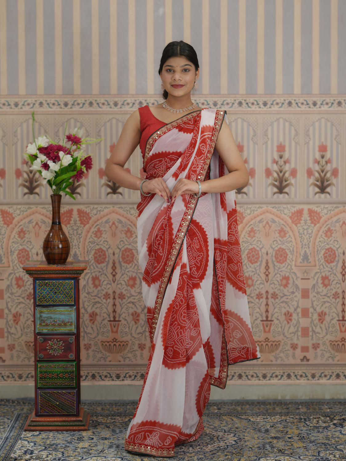 Buy New Premium Bandhani Saree Fine Tari Work Detailing Tanmira 