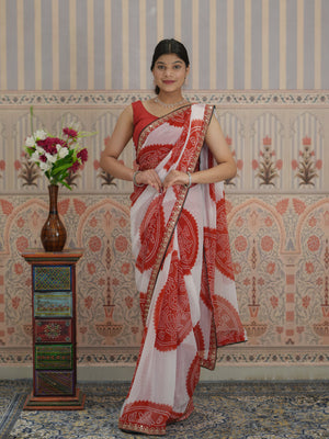 Buy New Premium Bandhani Saree Fine Tari Work Detailing Tanmira 