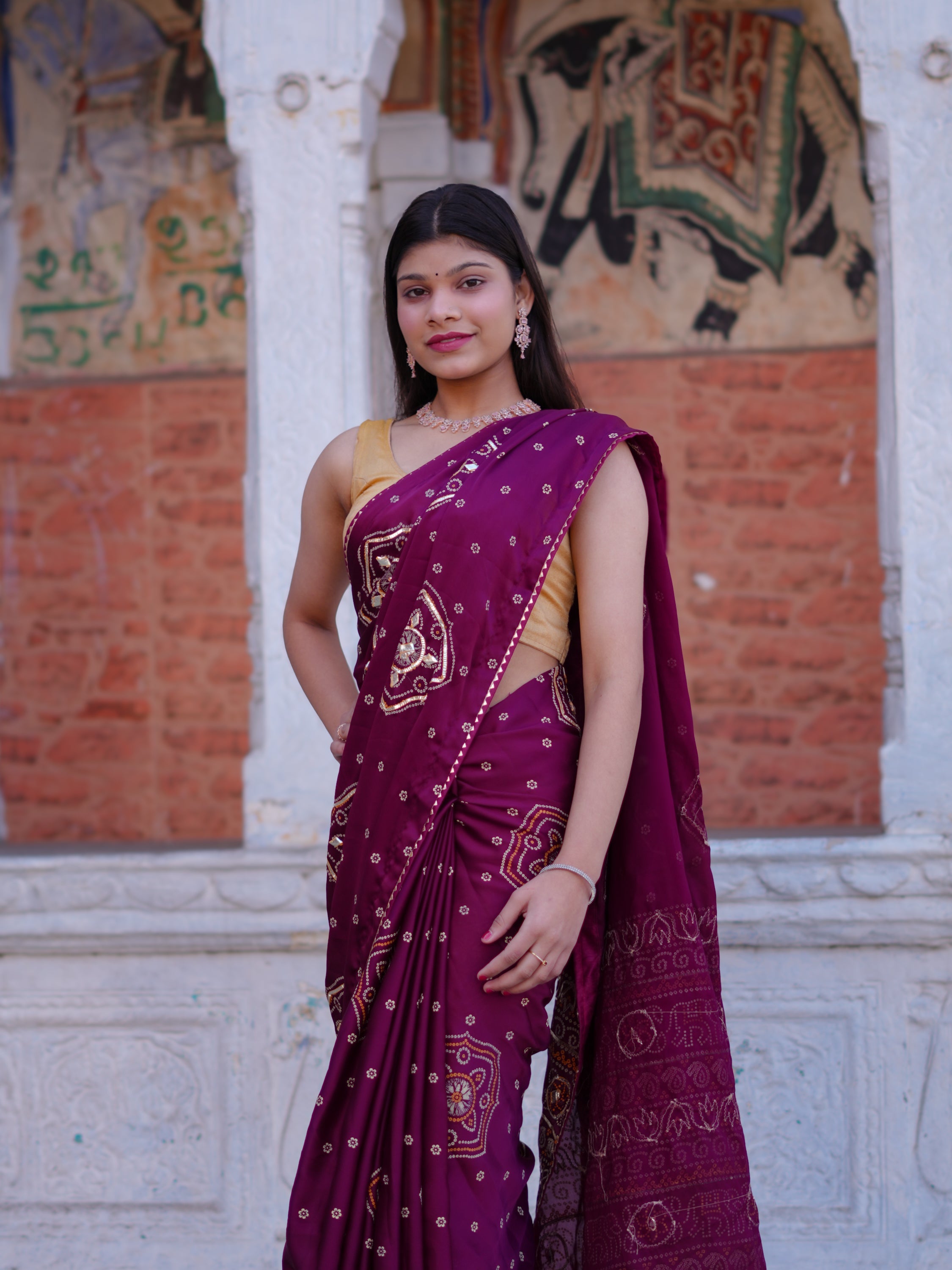 Buy Bandhani Saree with Elegant Gotapatti Work Tanmira 