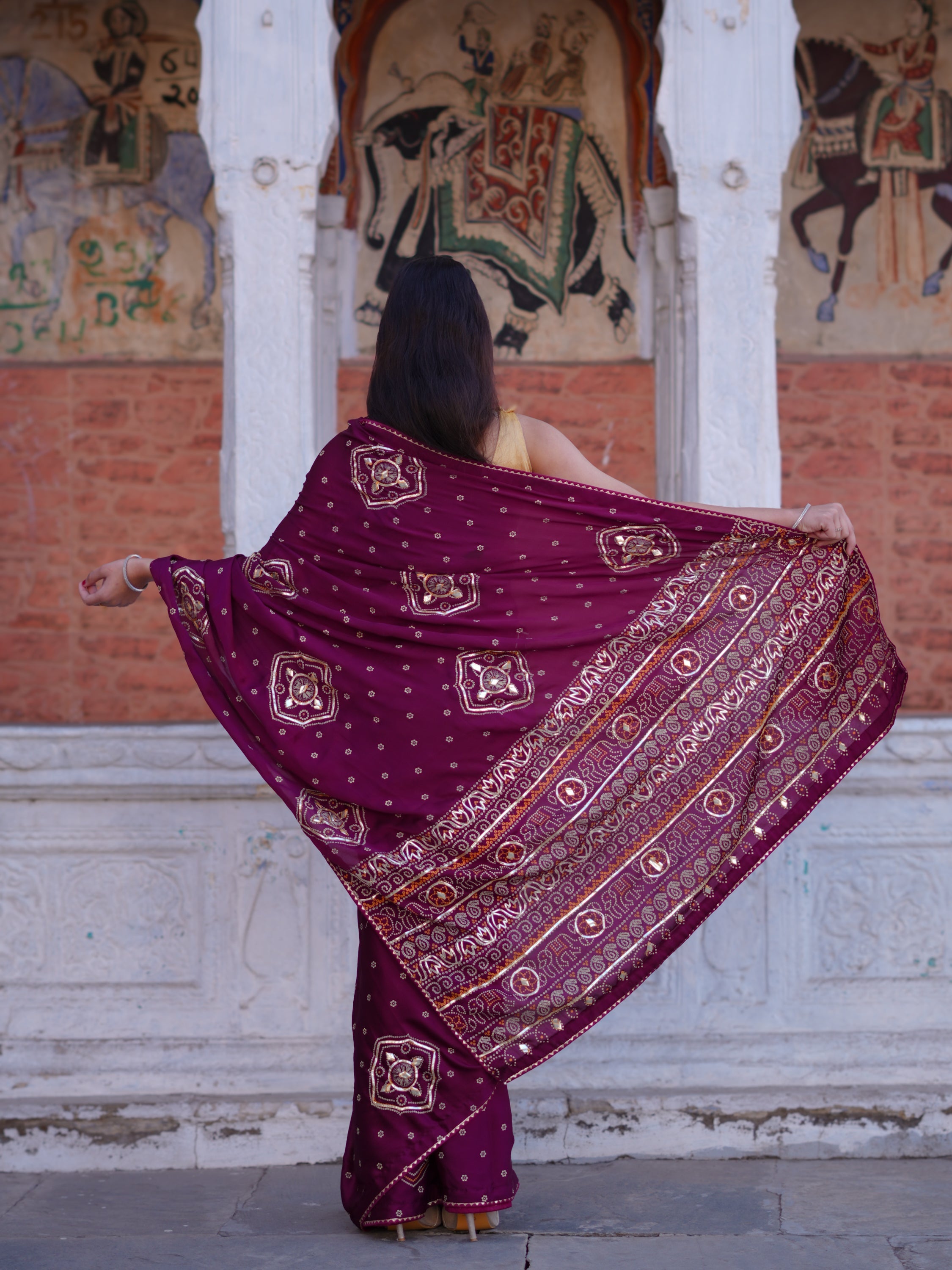 Buy Bandhani Saree with Elegant Gotapatti Work Tanmira 