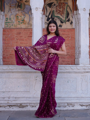 Buy Bandhani Saree with Elegant Gotapatti Work Tanmira 