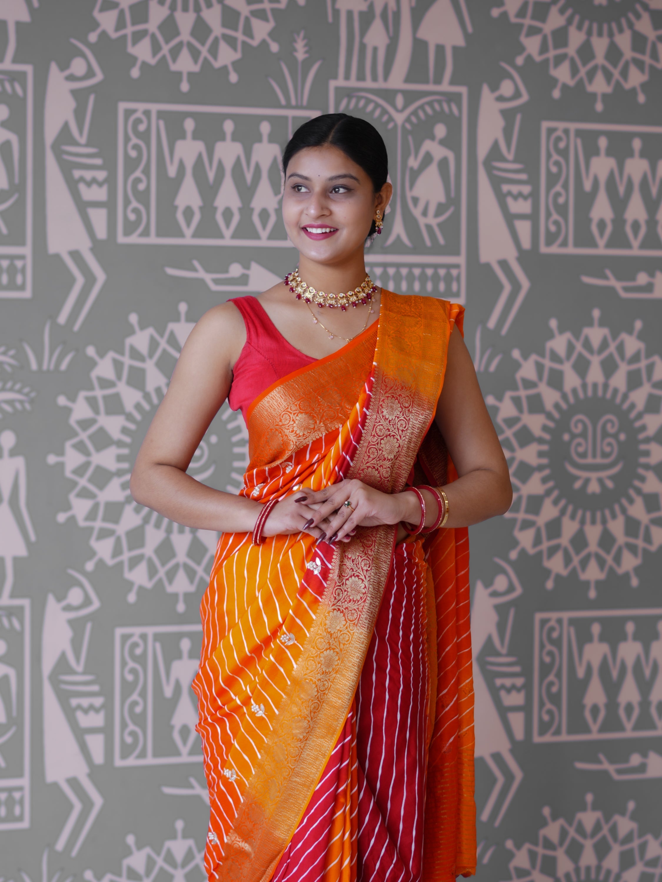 Buy New Premium Leheriya Saree With Hand Gota Patti Work Tanmira 