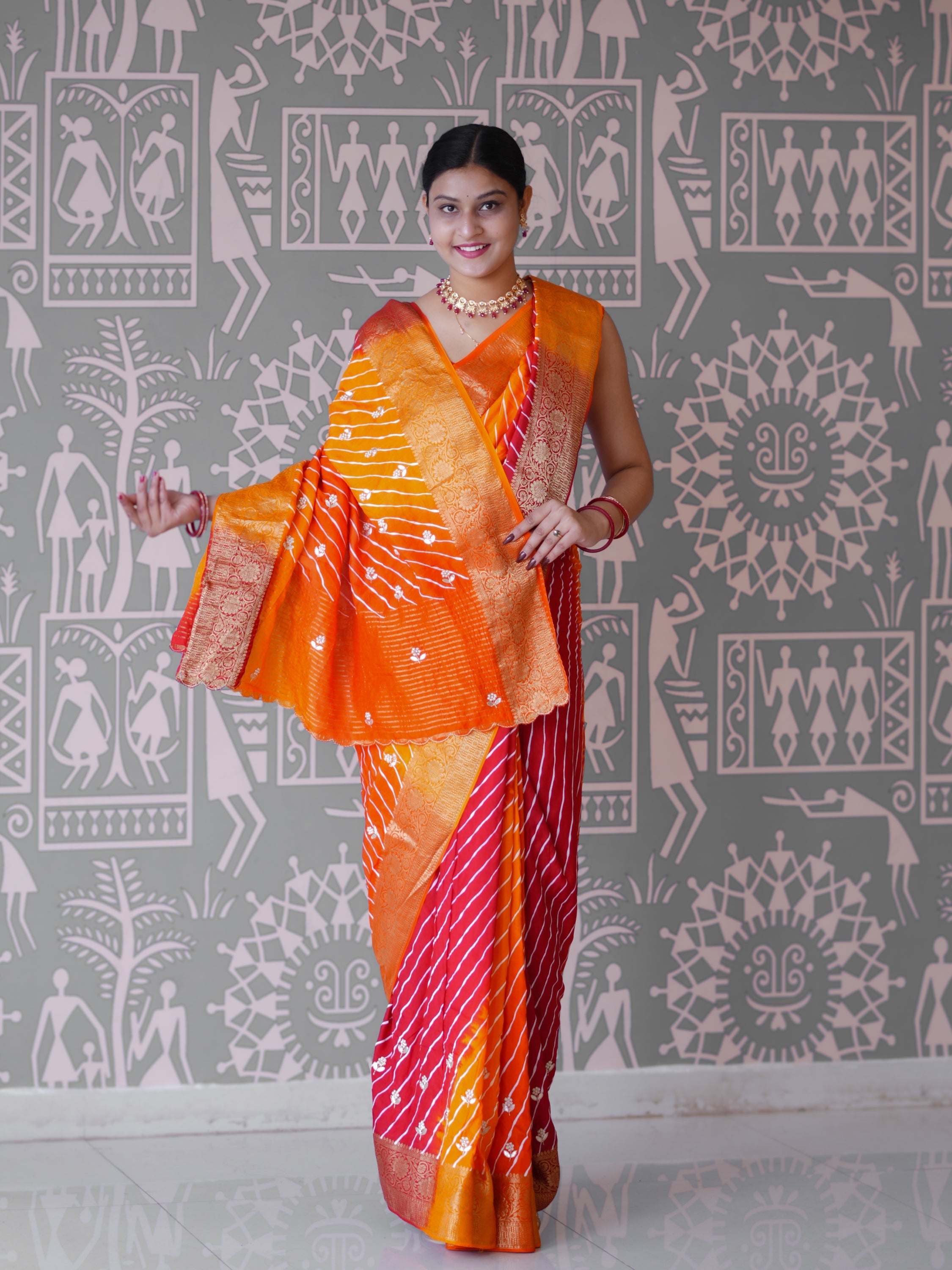 Buy New Premium Leheriya Saree With Hand Gota Patti Work Tanmira 