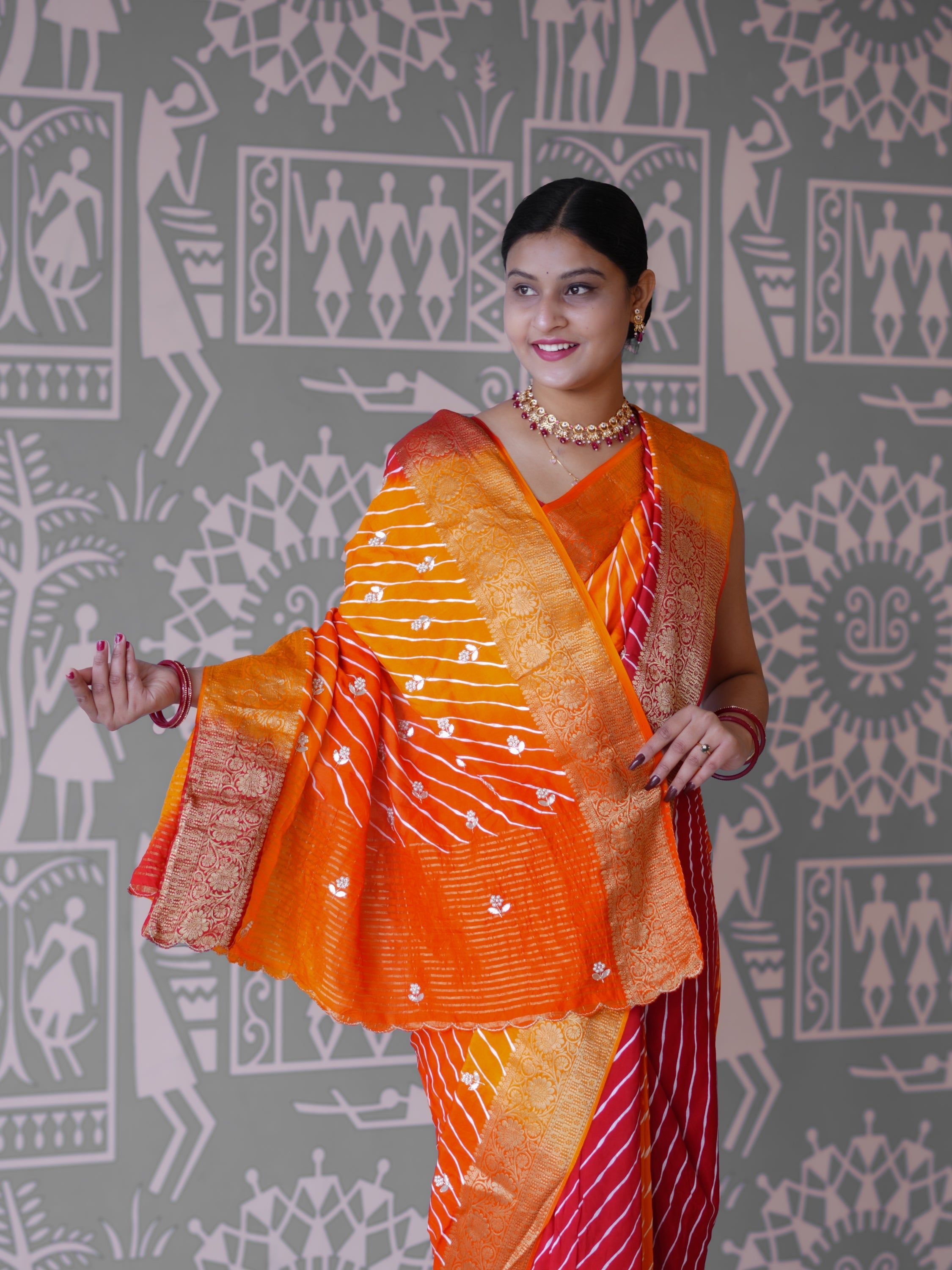 Buy New Premium Leheriya Saree With Hand Gota Patti Work Tanmira 