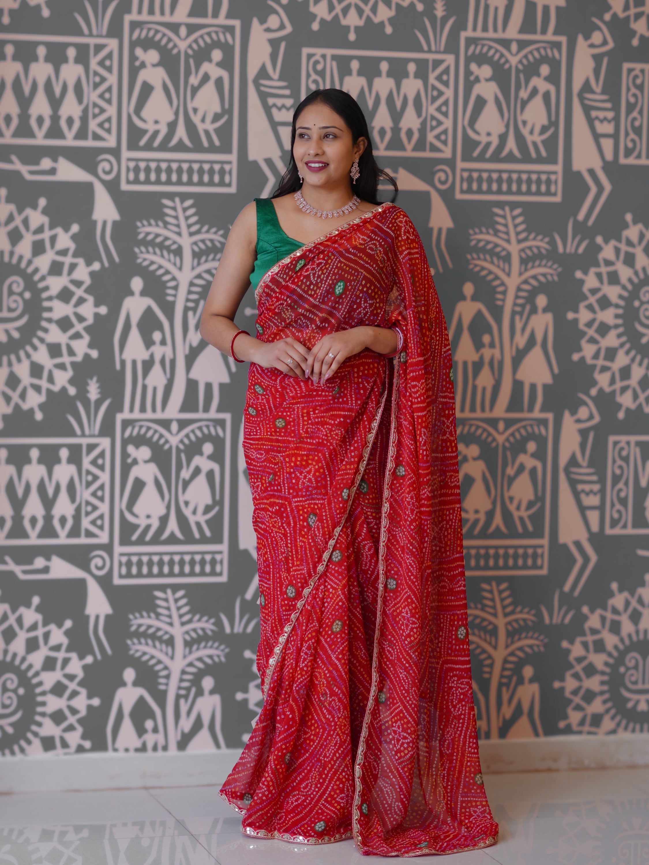 Buy New Traditional Bandhani Style Saree With Gota Patti Border Work Tanmira 