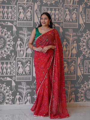 Buy New Traditional Bandhani Style Saree With Gota Patti Border Work Tanmira 