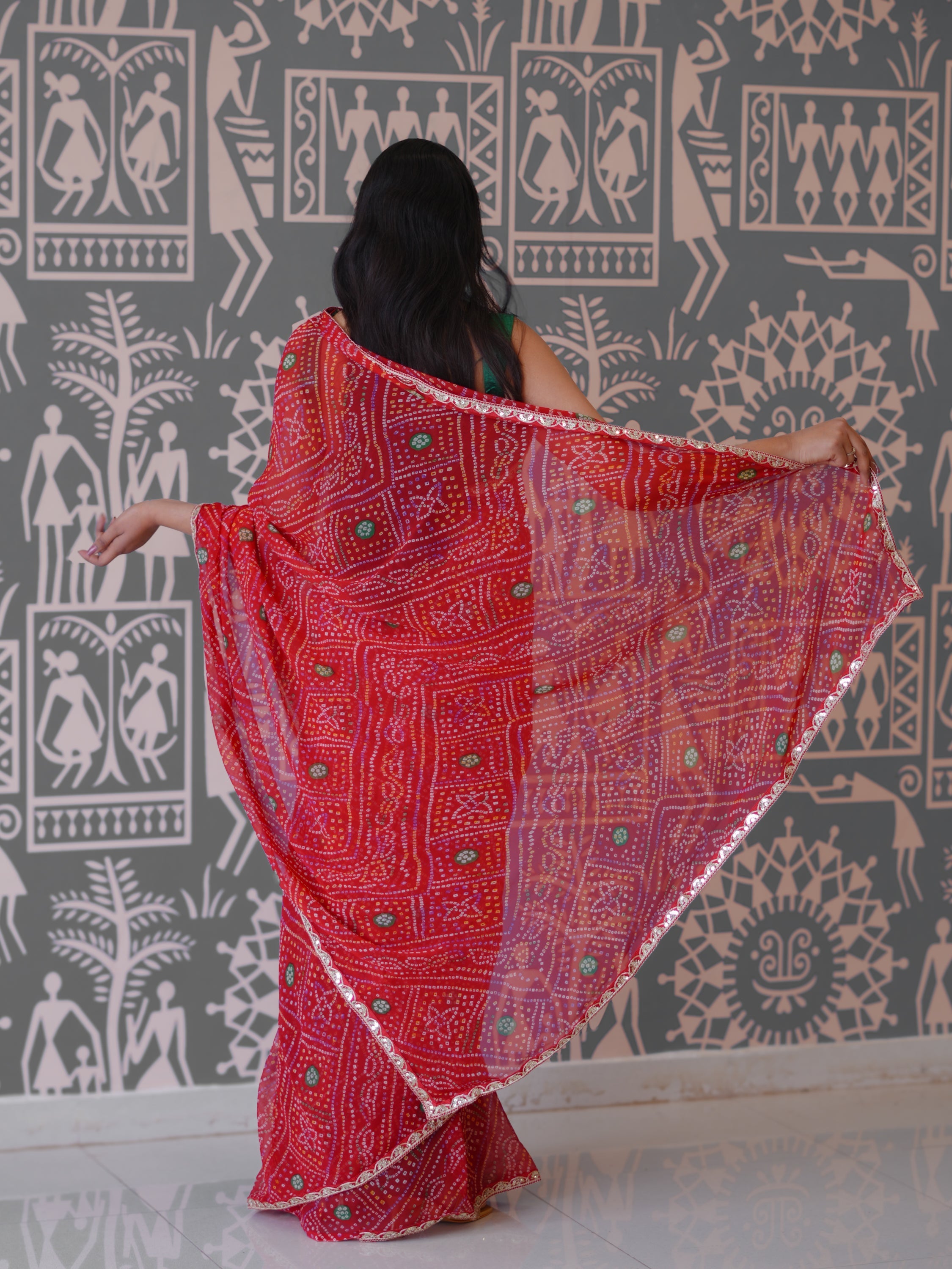 Buy New Traditional Bandhani Style Saree With Gota Patti Border Work Tanmira 