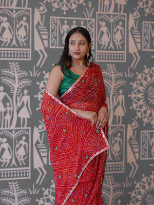 Buy New Traditional Bandhani Style Saree With Gota Patti Border Work Tanmira 