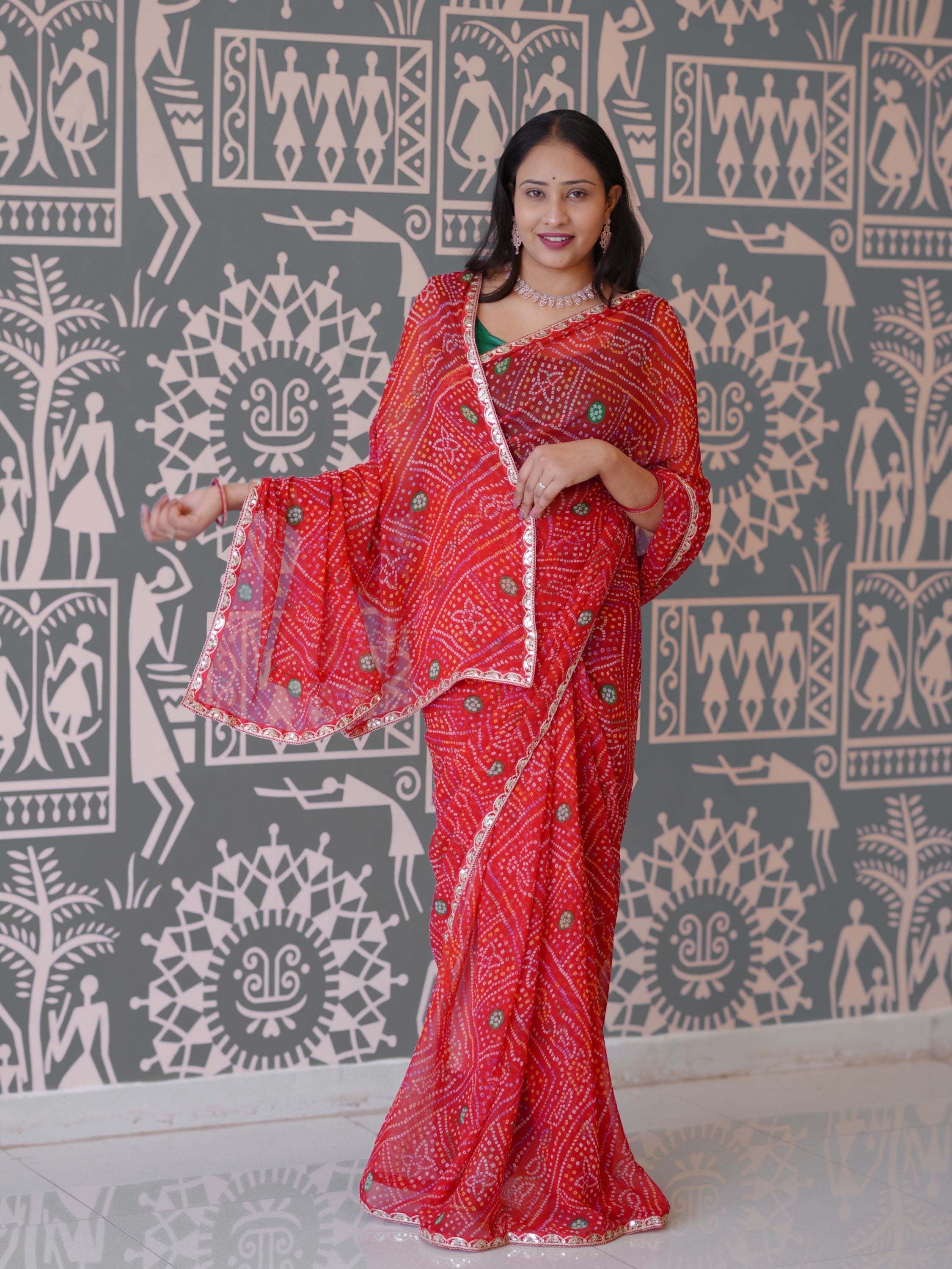 Buy New Traditional Bandhani Style Saree With Gota Patti Border Work Tanmira 