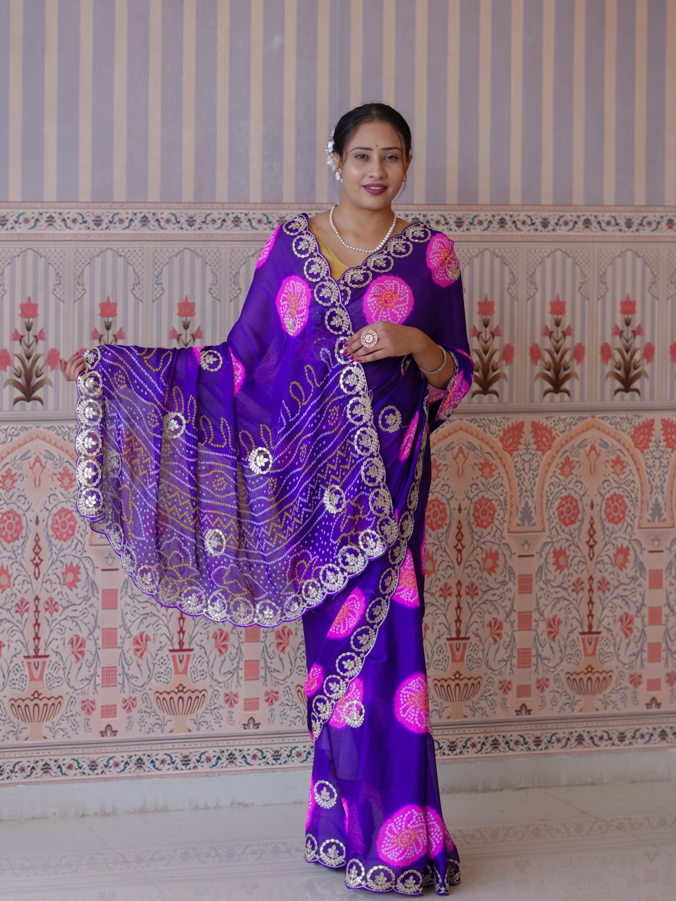 Buy New Festive Bandhani Style Saree with Pattern Work Tanmira 