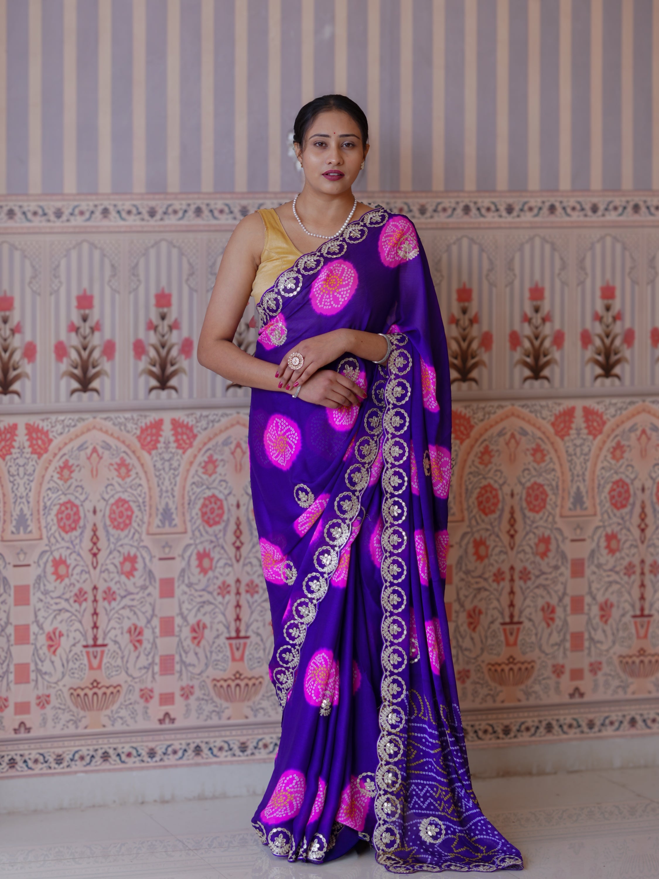 Buy New Festive Bandhani Style Saree with Pattern Work Tanmira 