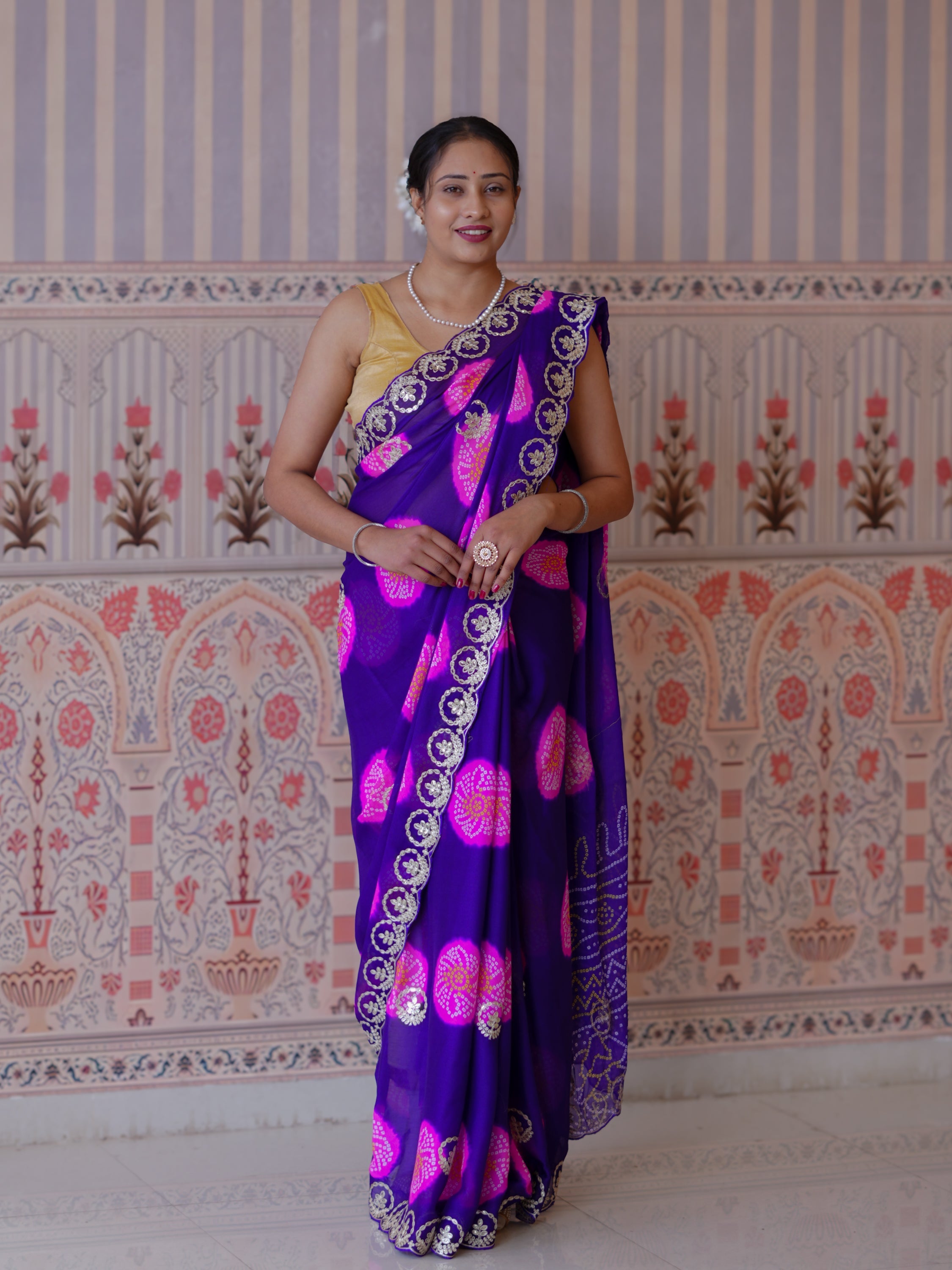Buy New Festive Bandhani Style Saree with Pattern Work Tanmira 