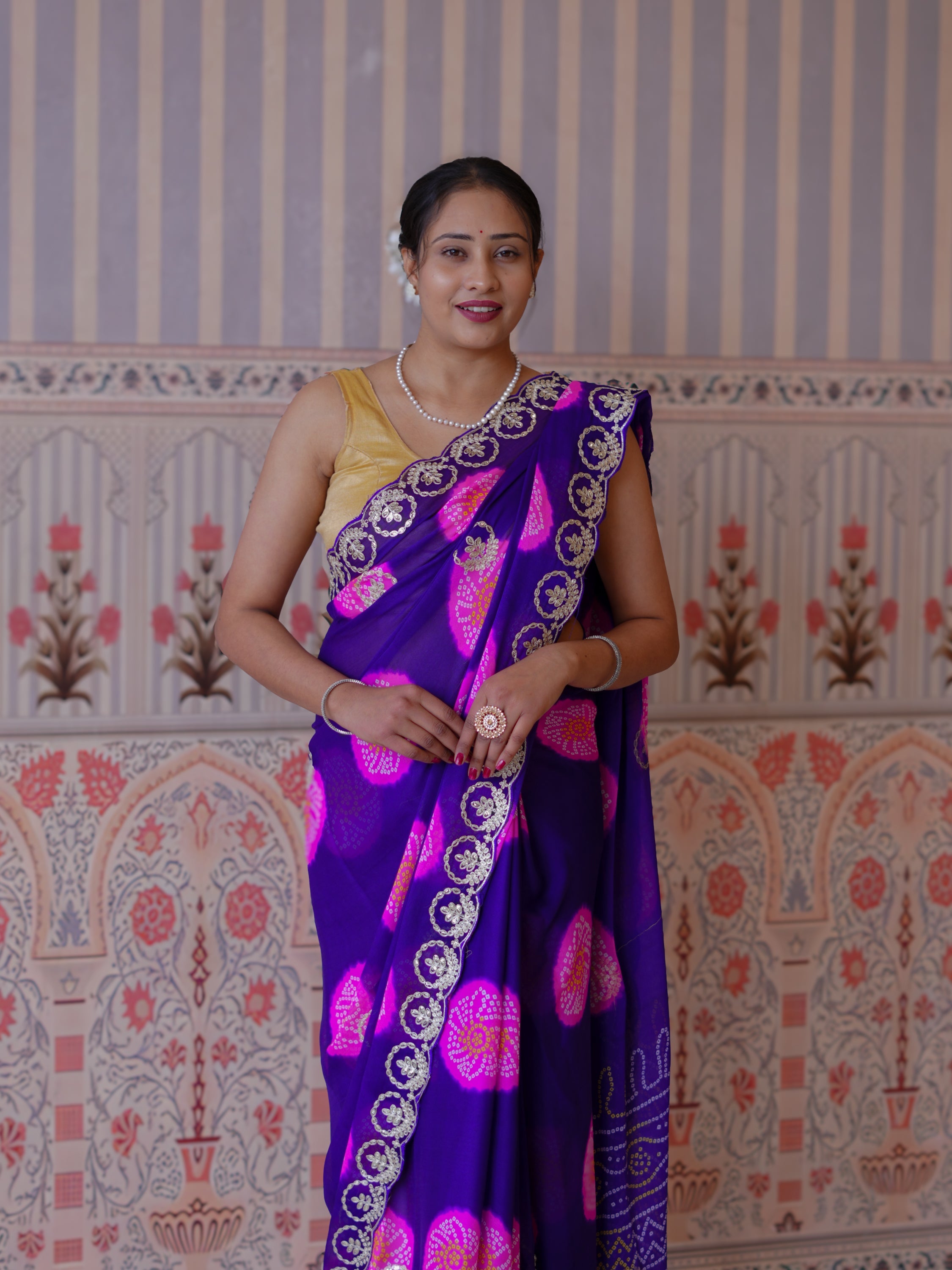 Buy New Festive Bandhani Style Saree with Pattern Work Tanmira 