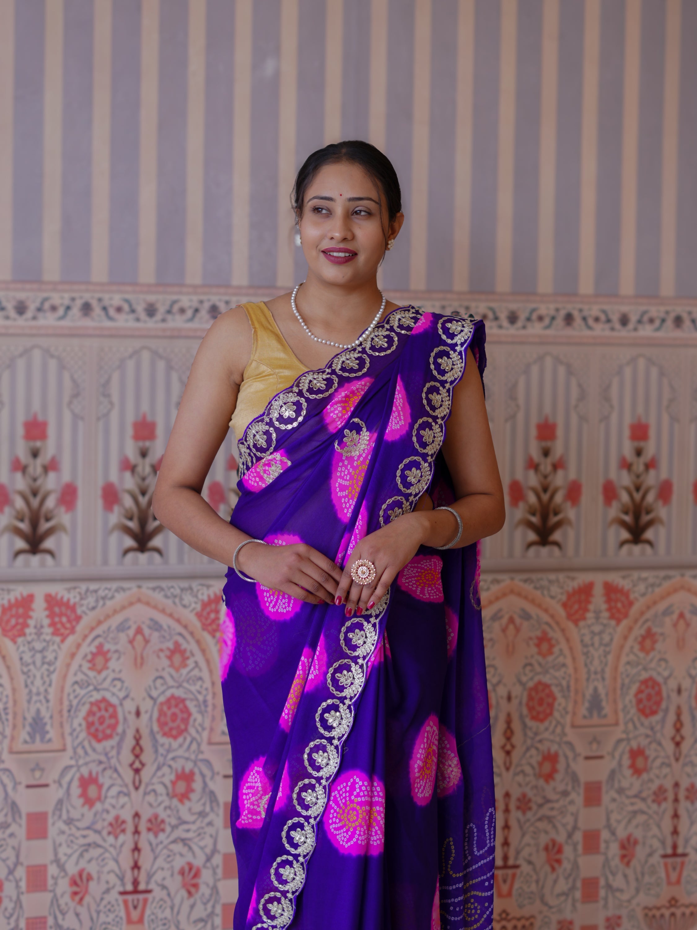 Buy New Festive Bandhani Style Saree with Pattern Work Tanmira 