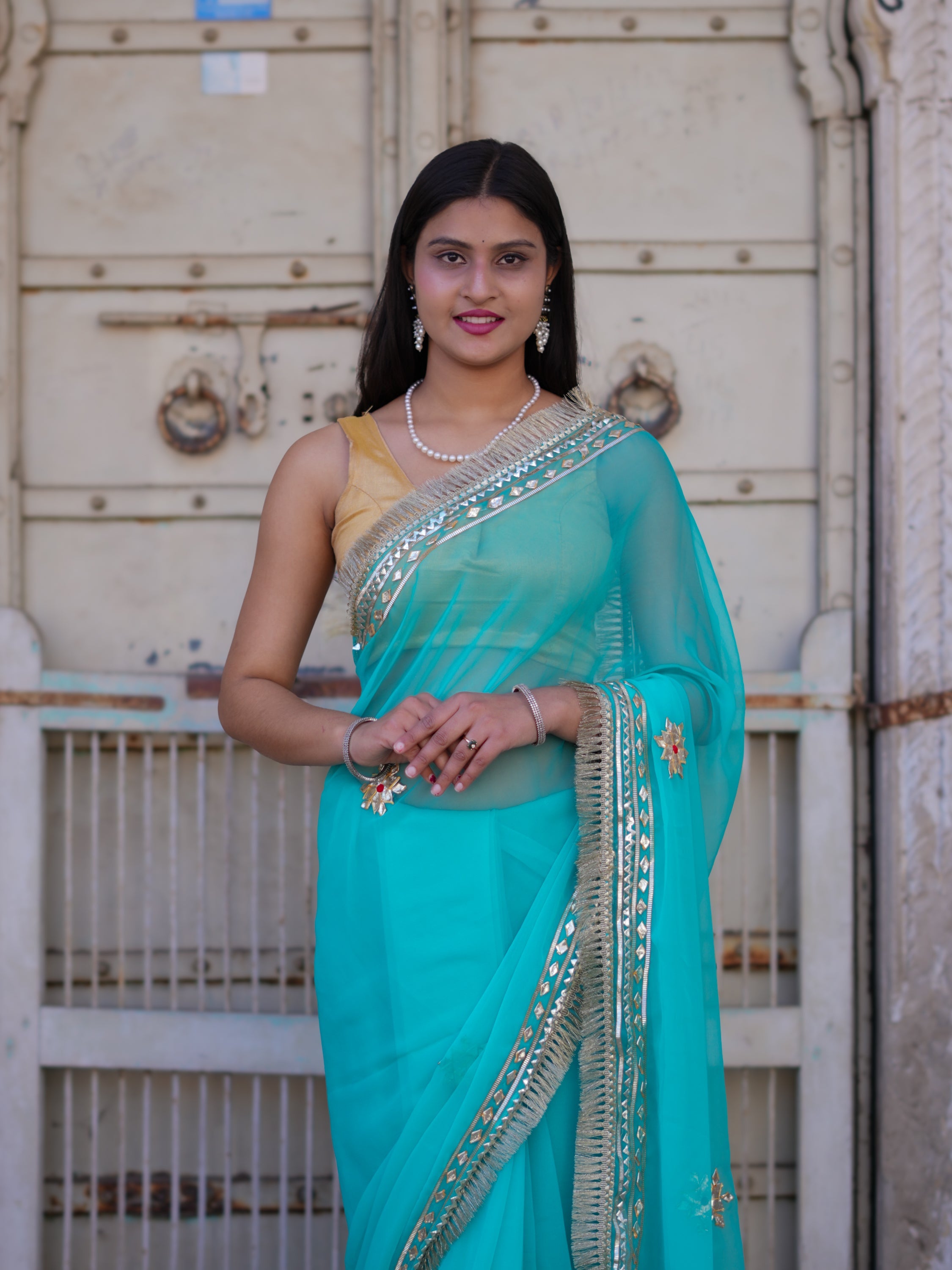 Buy Georgette Kacha Gotapatti Saree Tanmira 