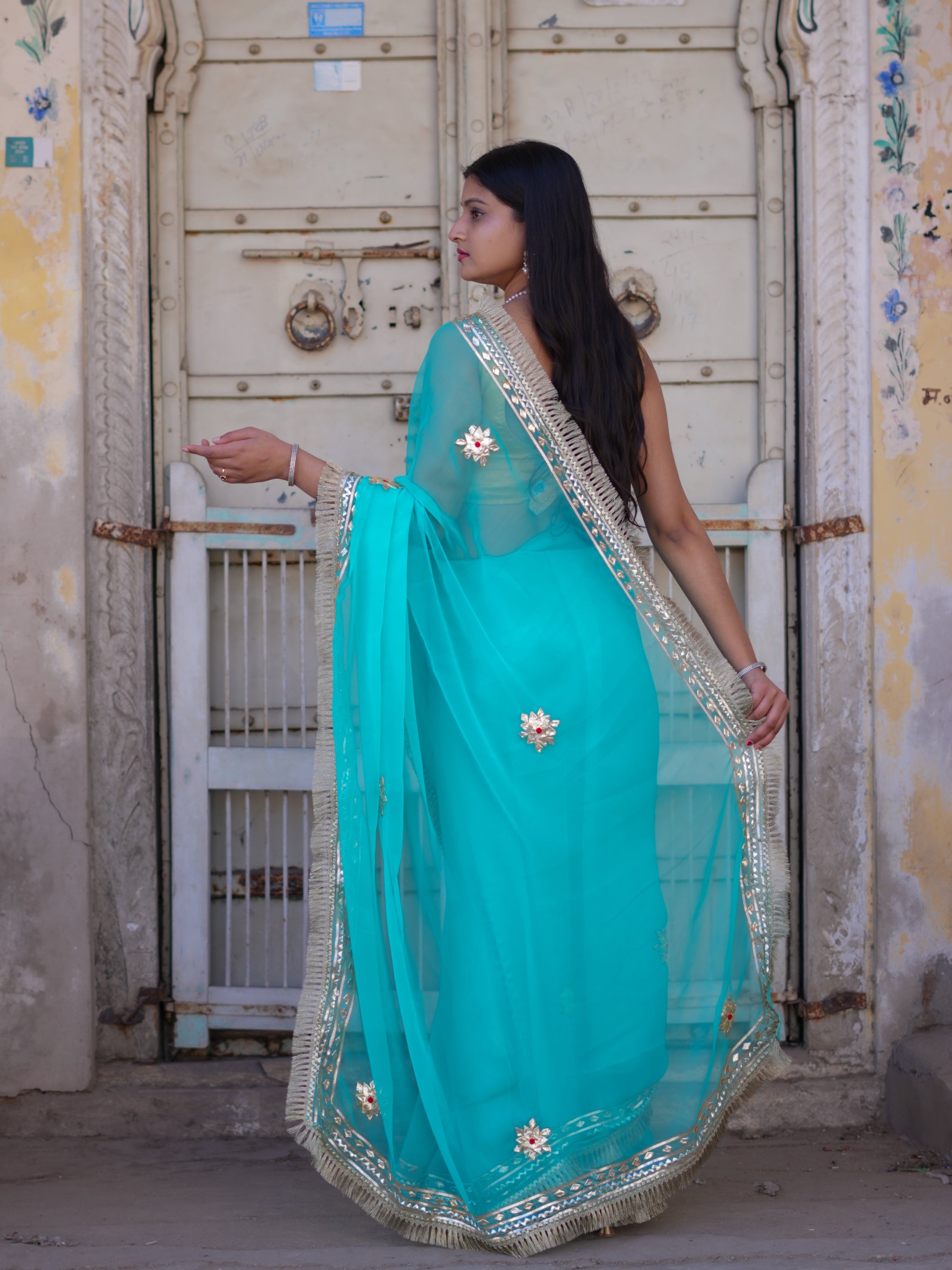 Buy Georgette Kacha Gotapatti Saree Tanmira 