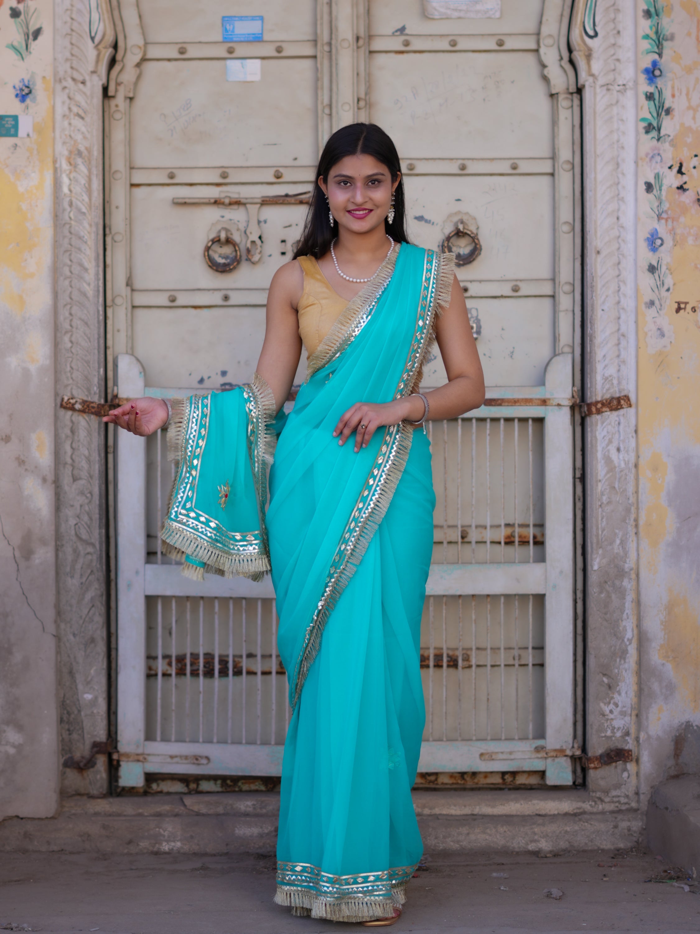 Buy Georgette Kacha Gotapatti Saree Tanmira 