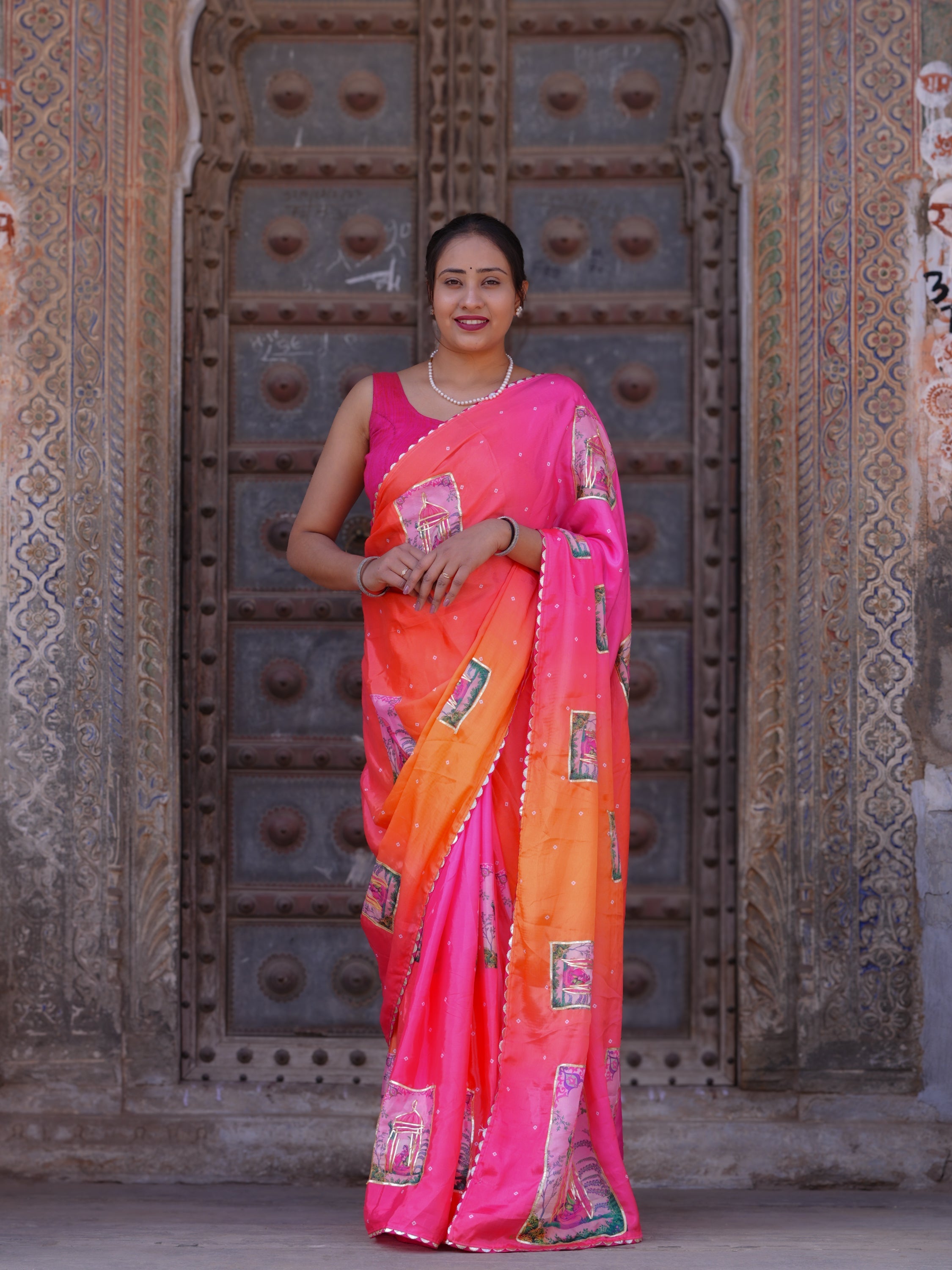 Buy Premium Saree in Kalamkari Style with Gota Detailing Tanmira 