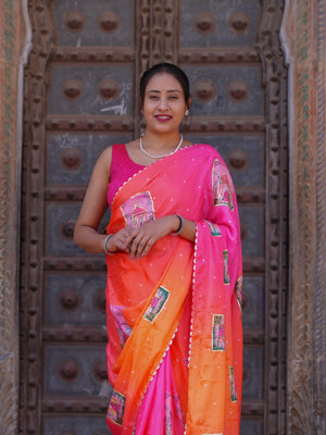 Buy Premium Saree in Kalamkari Style with Gota Detailing Tanmira 