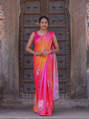 Buy Premium Saree in Kalamkari Style with Gota Detailing Tanmira 