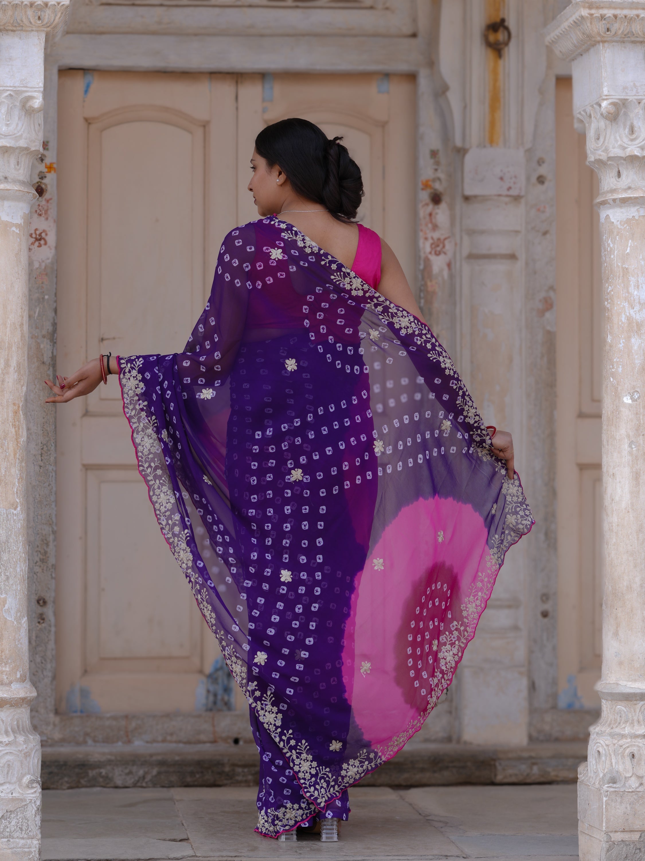 Buy Traditional Bandhani Style Georgette Saree Festive Collection Tanmira  Image 5