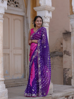 Buy Traditional Bandhani Style Georgette Saree Festive Collection Tanmira  Image 4