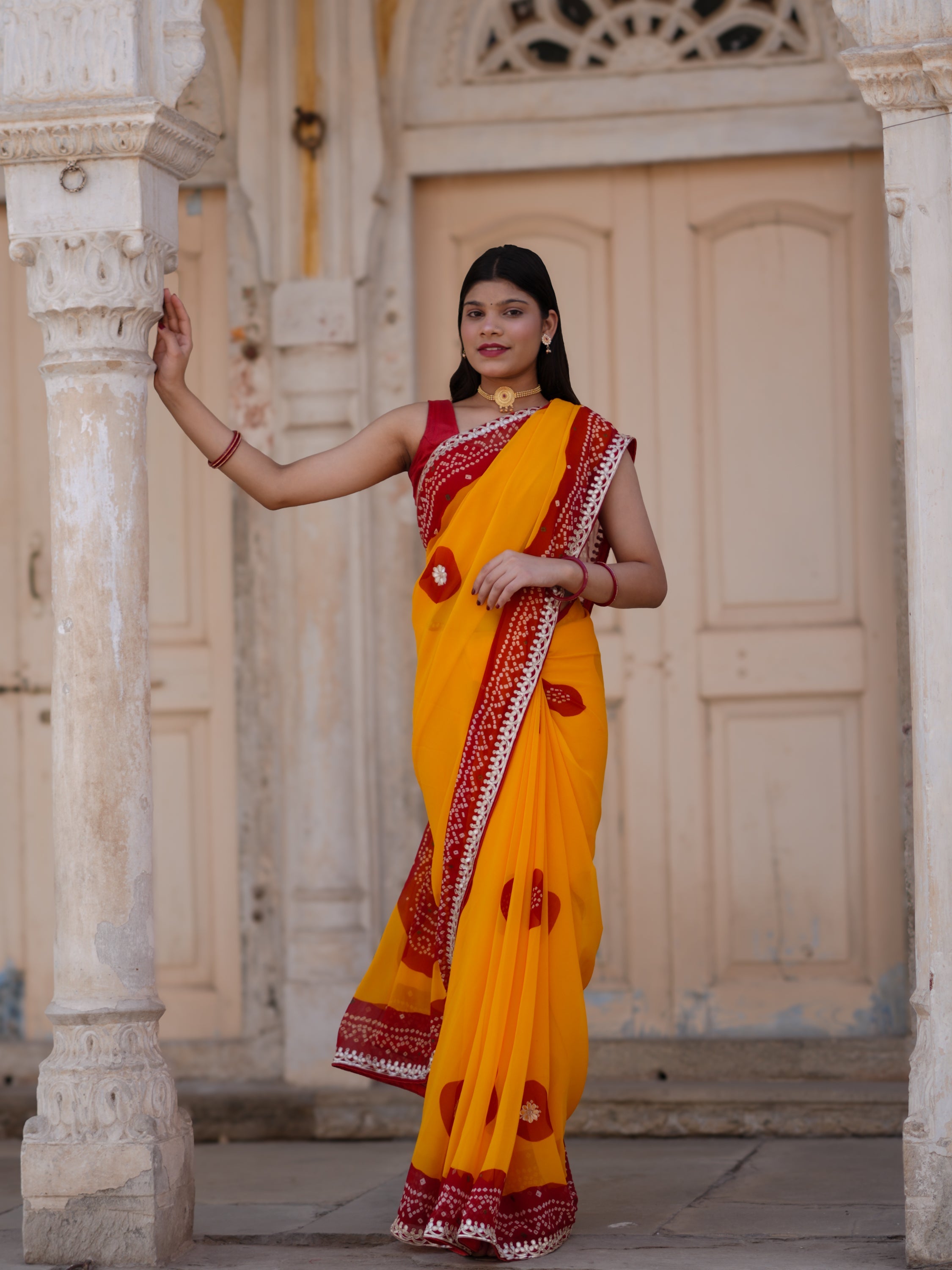 Buy Bandhani Saree with Gotapatti Work Tanmira  Image 2