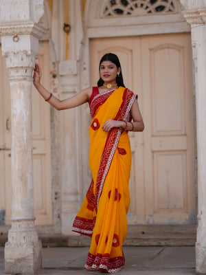 Buy Bandhani Saree with Gotapatti Work Tanmira  Image 2