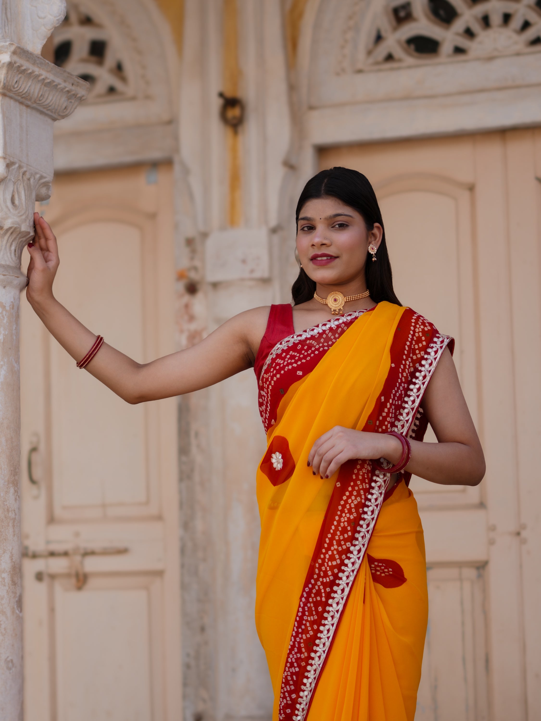 Buy Bandhani Saree with Gotapatti Work Tanmira  Image 3