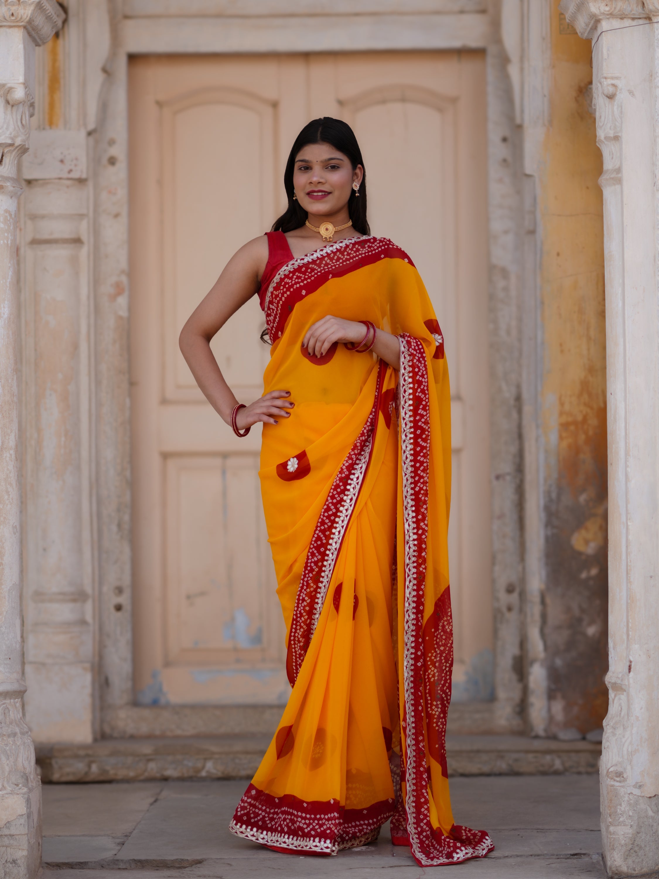Buy Bandhani Saree with Gotapatti Work Tanmira  Image 1